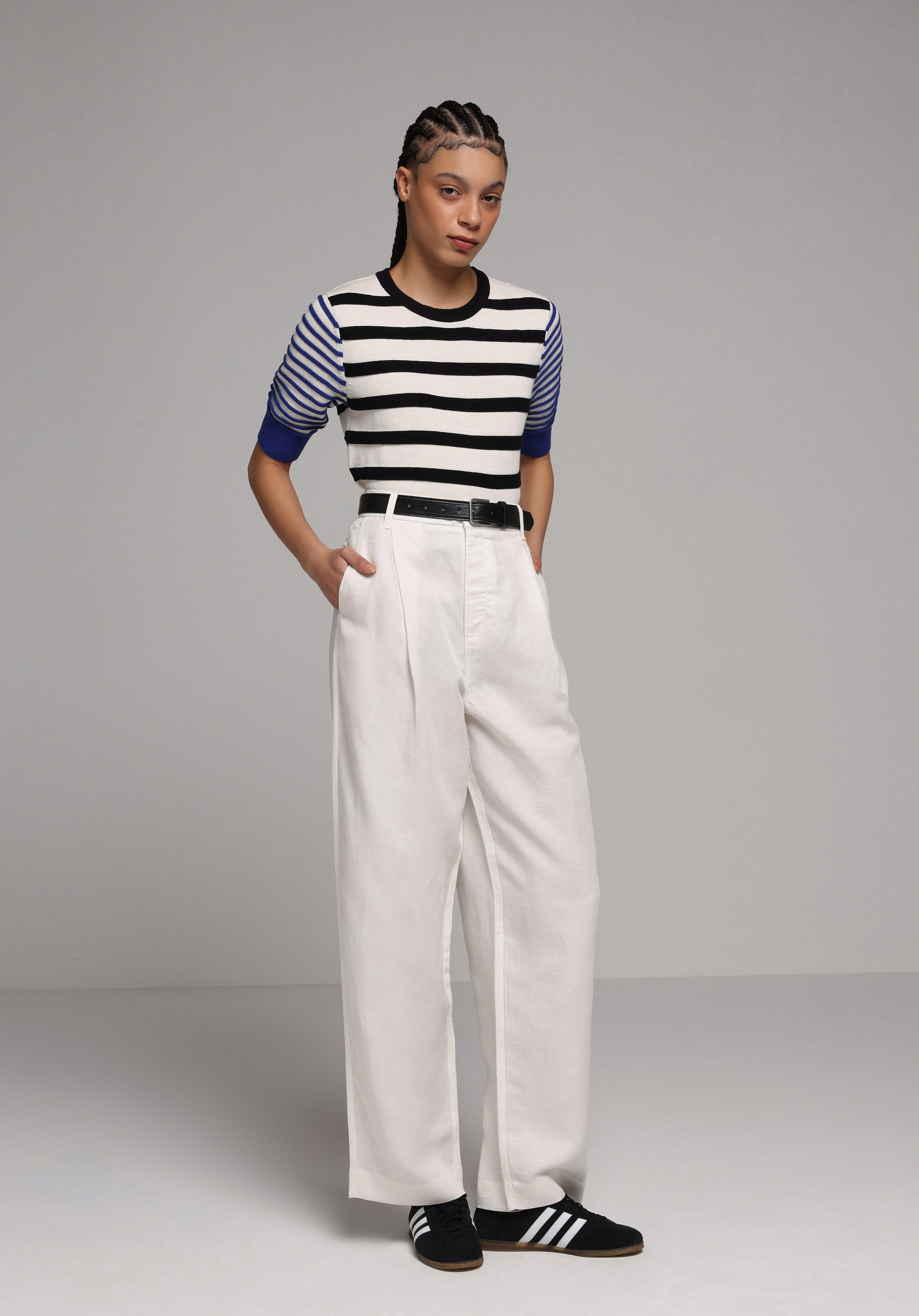 Regular Fit Yüksel Bel Geniş Paça Kadın Beyaz  Pantolon