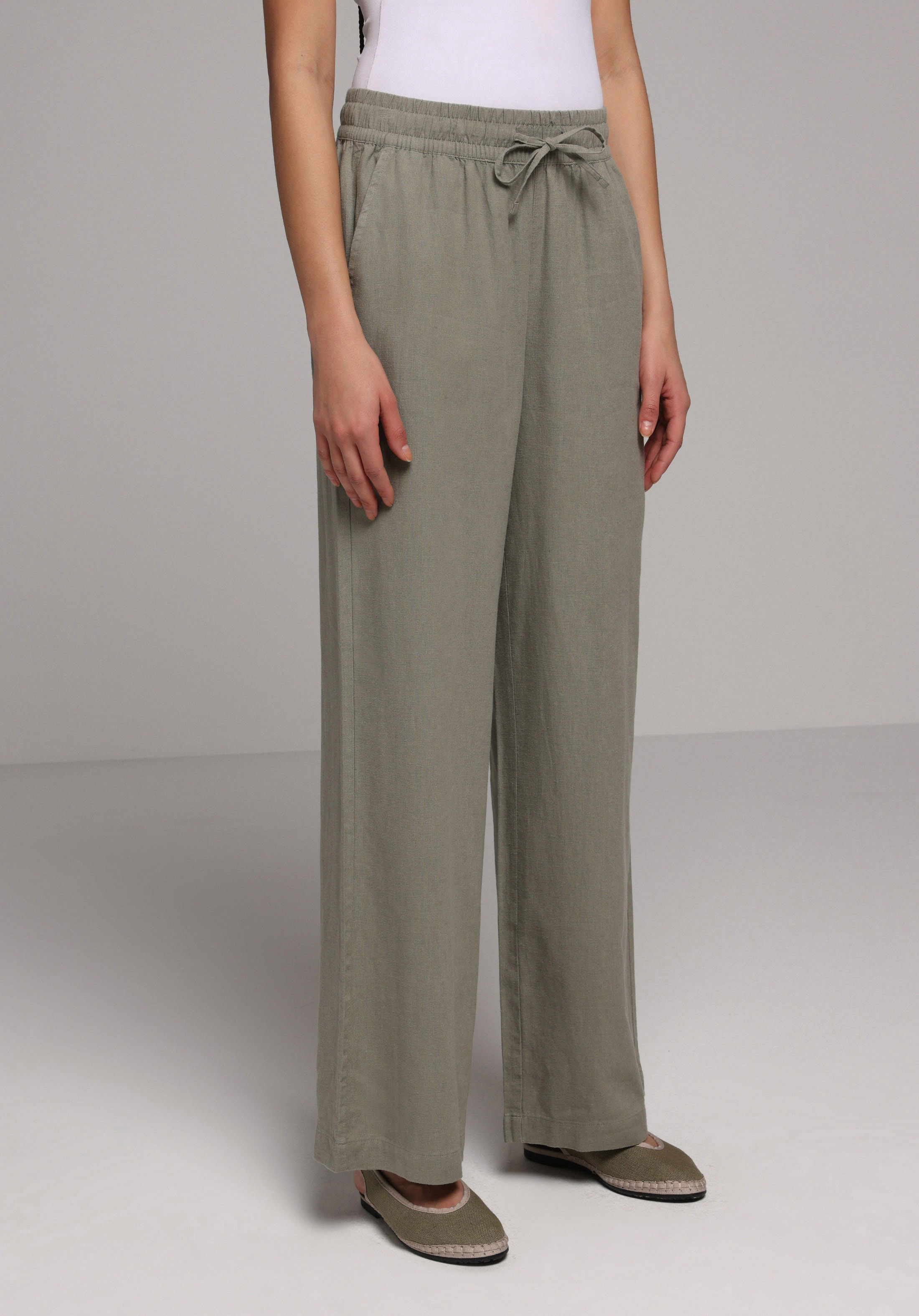 Regular Fit Yüksel Bel Geniş Paça Kadın Yeşil  Pantolon