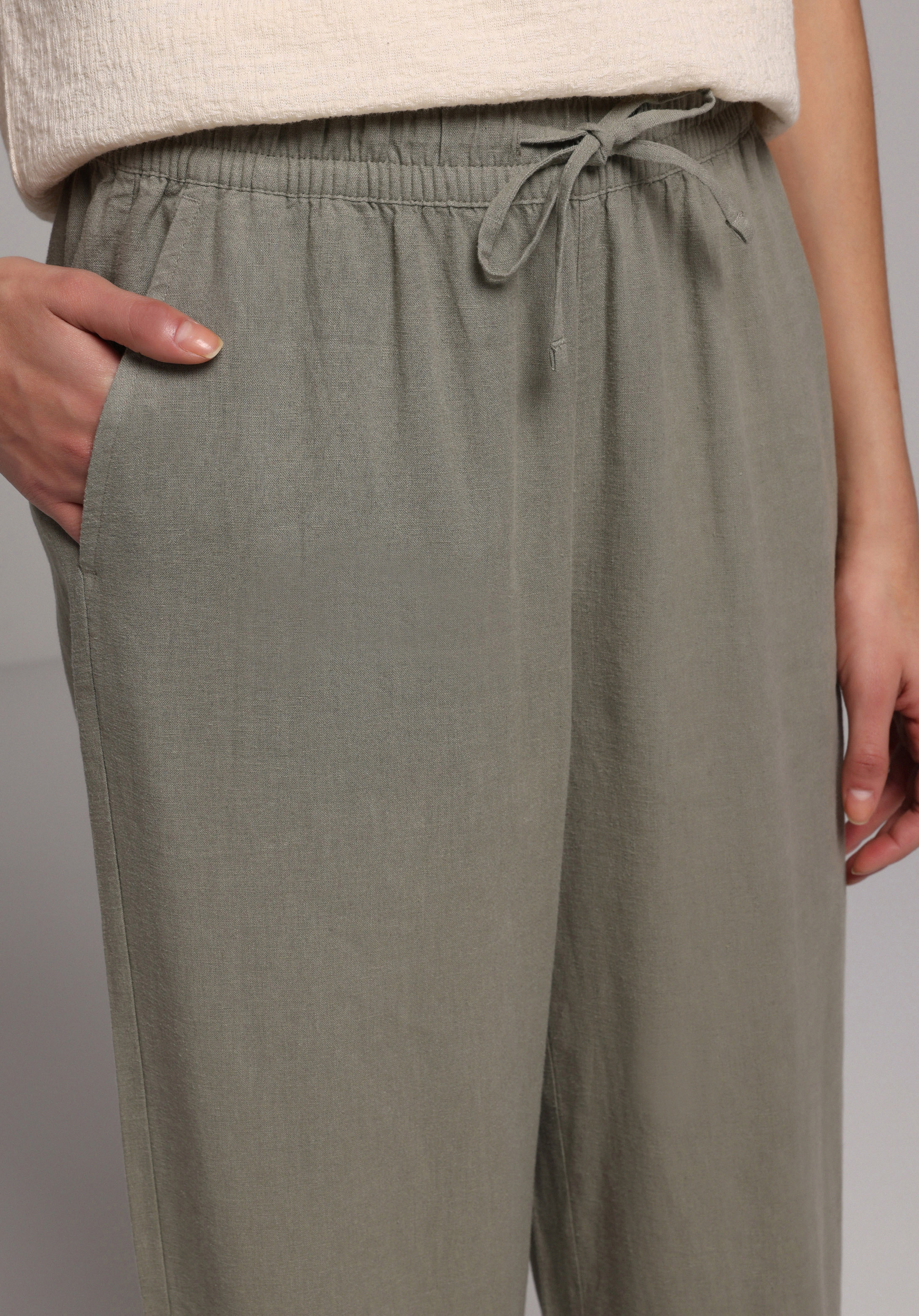 Regular Fit Yüksel Bel Geniş Paça Kadın Yeşil  Pantolon