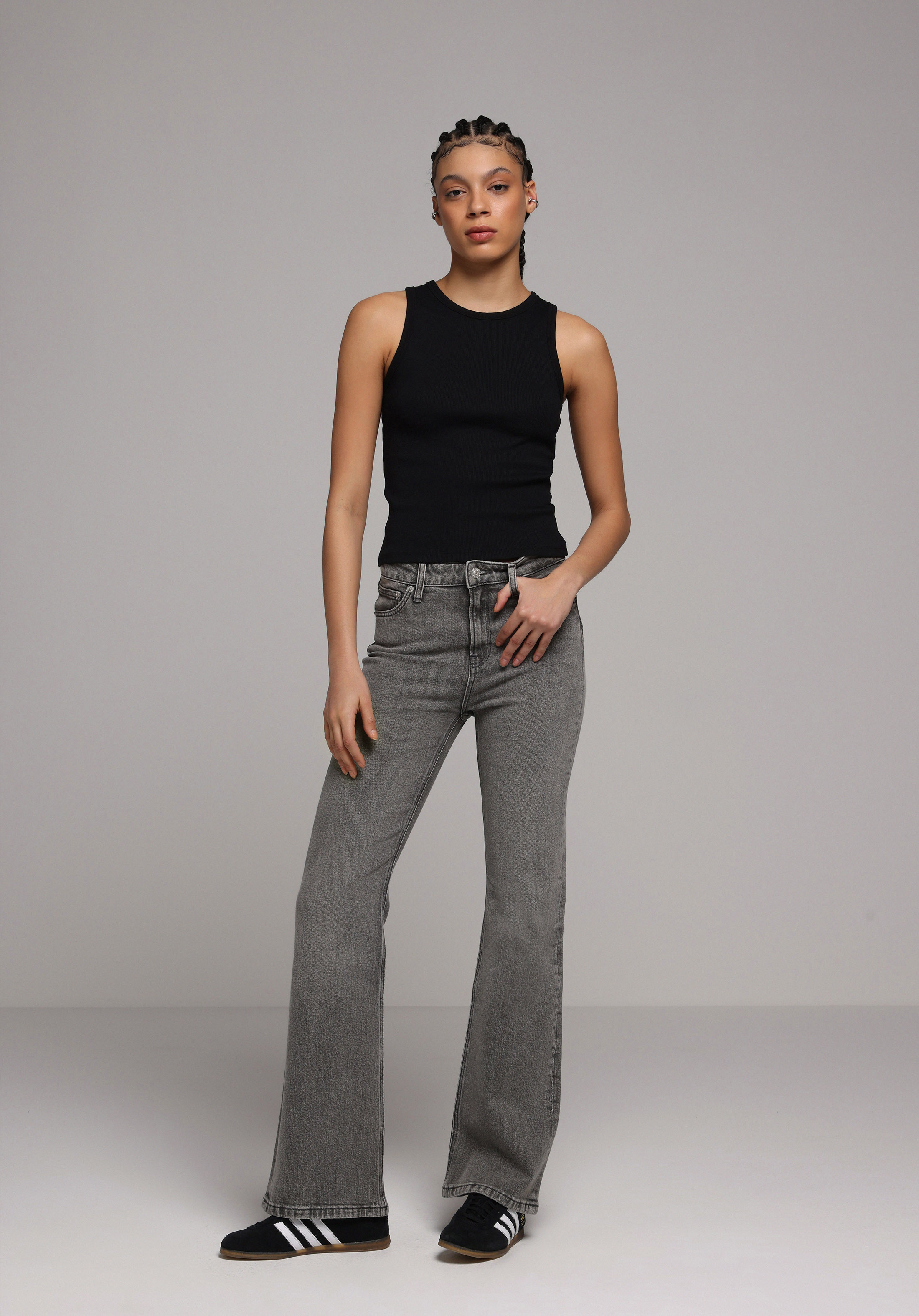 Regular Fit Orta Bel Bootcut Kadın Grey Denim Jean Pantolon