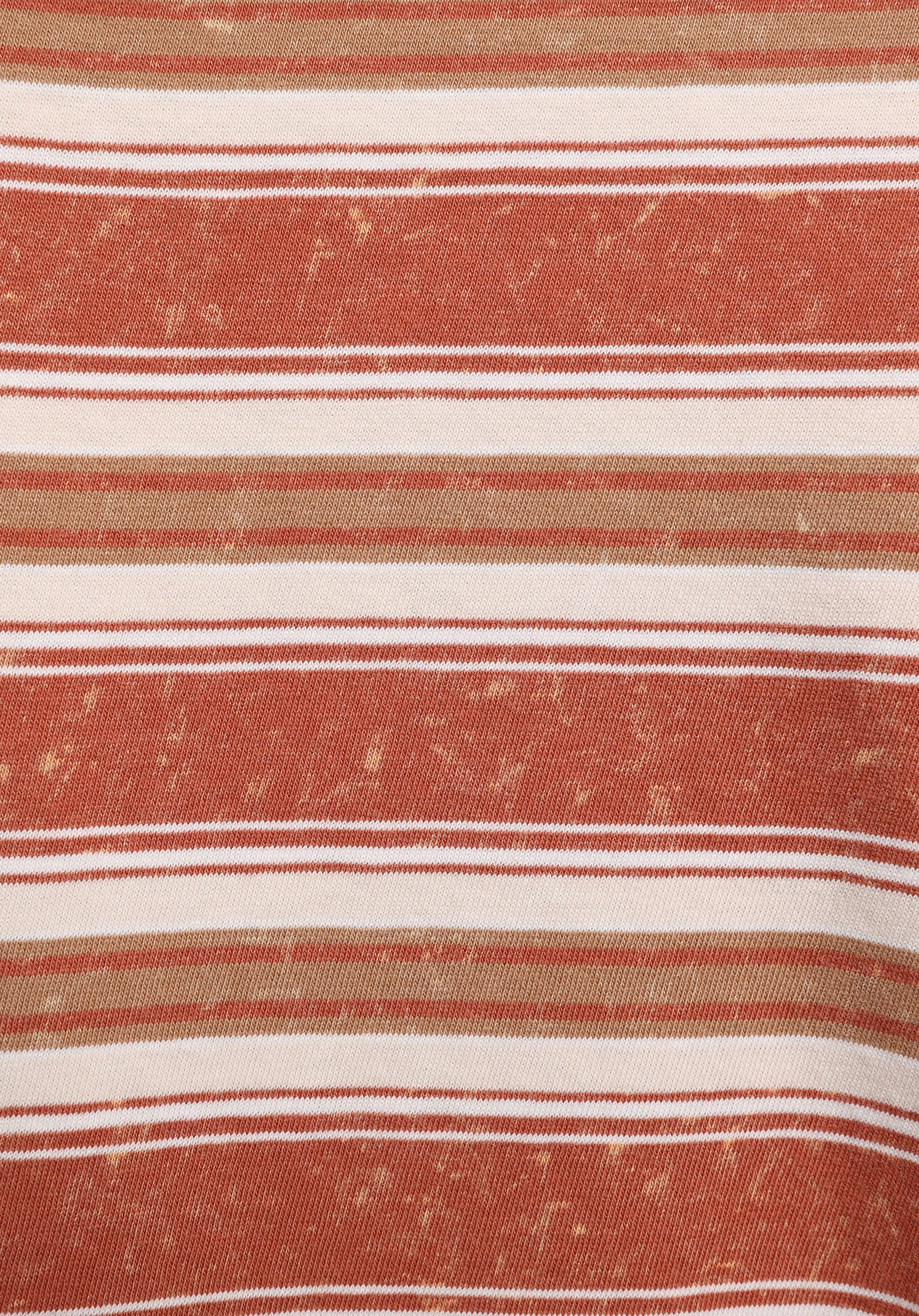 Regular Fit Yuvarlak Yaka Çizgili Kadın Kahverengi Kısa Kol Tişört