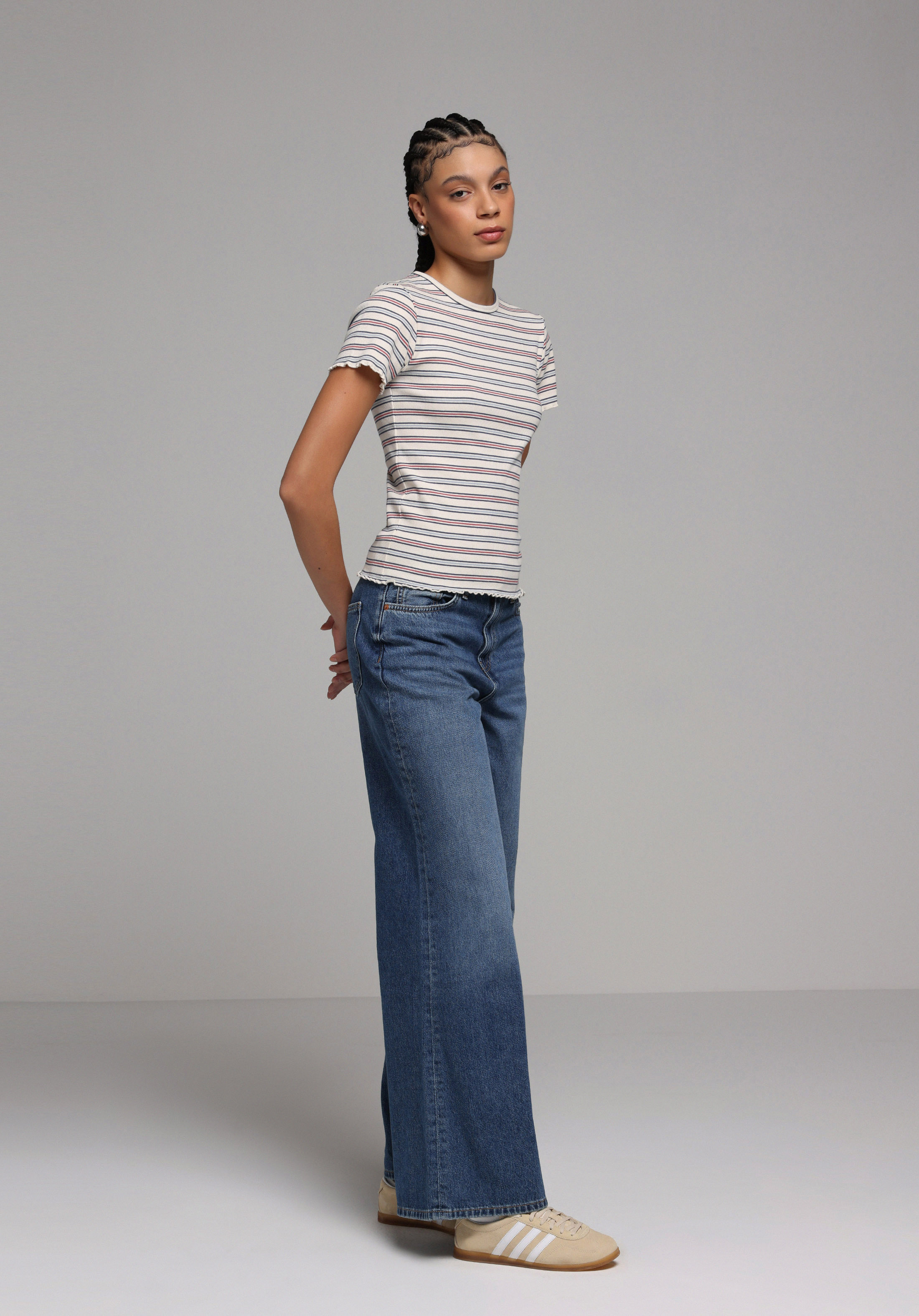 Loose Fit   Kadın Mid İndigo Denim Jean Pantolon