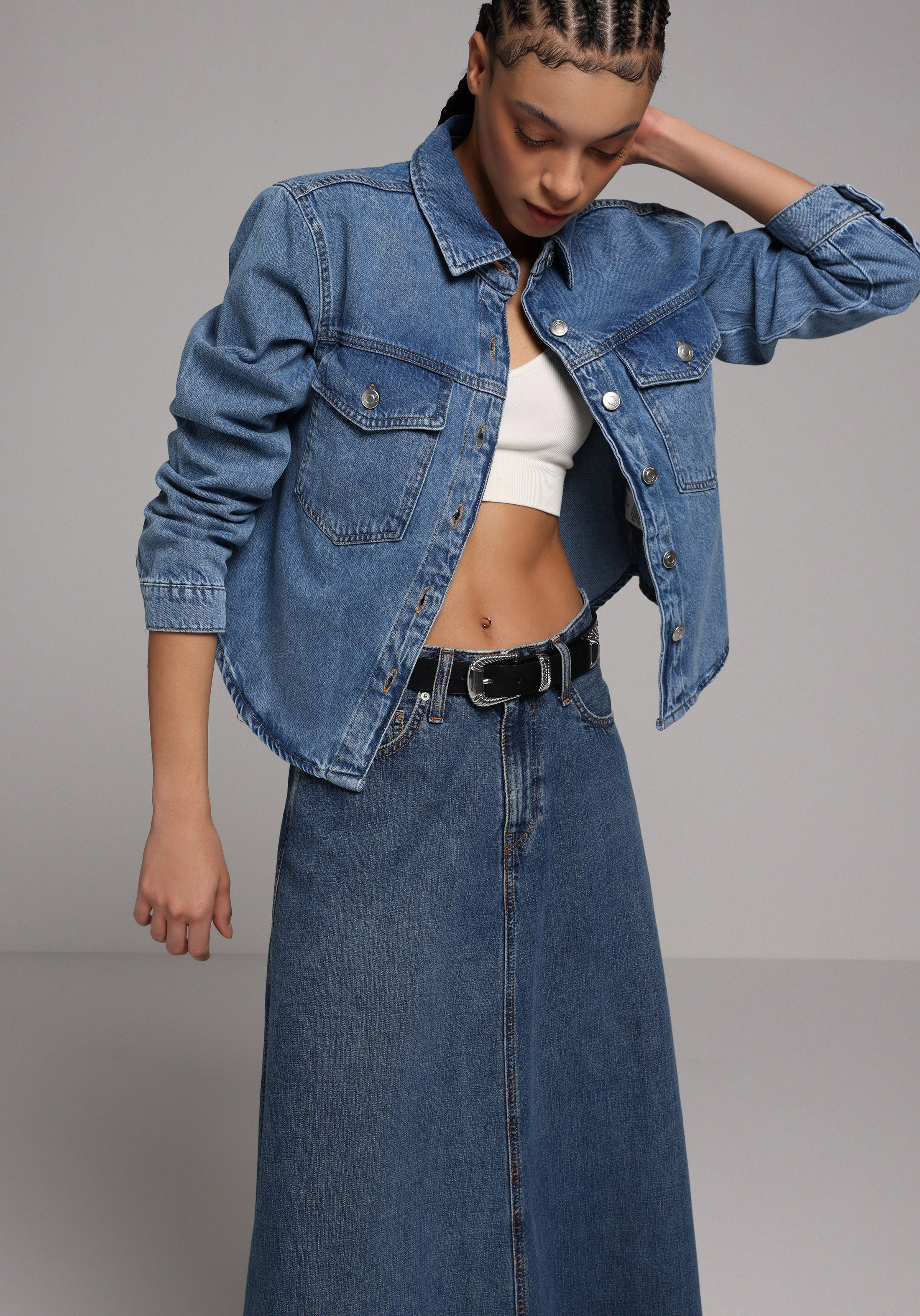 Regular Fit   Kadın Mid İndigo Denim Shacket