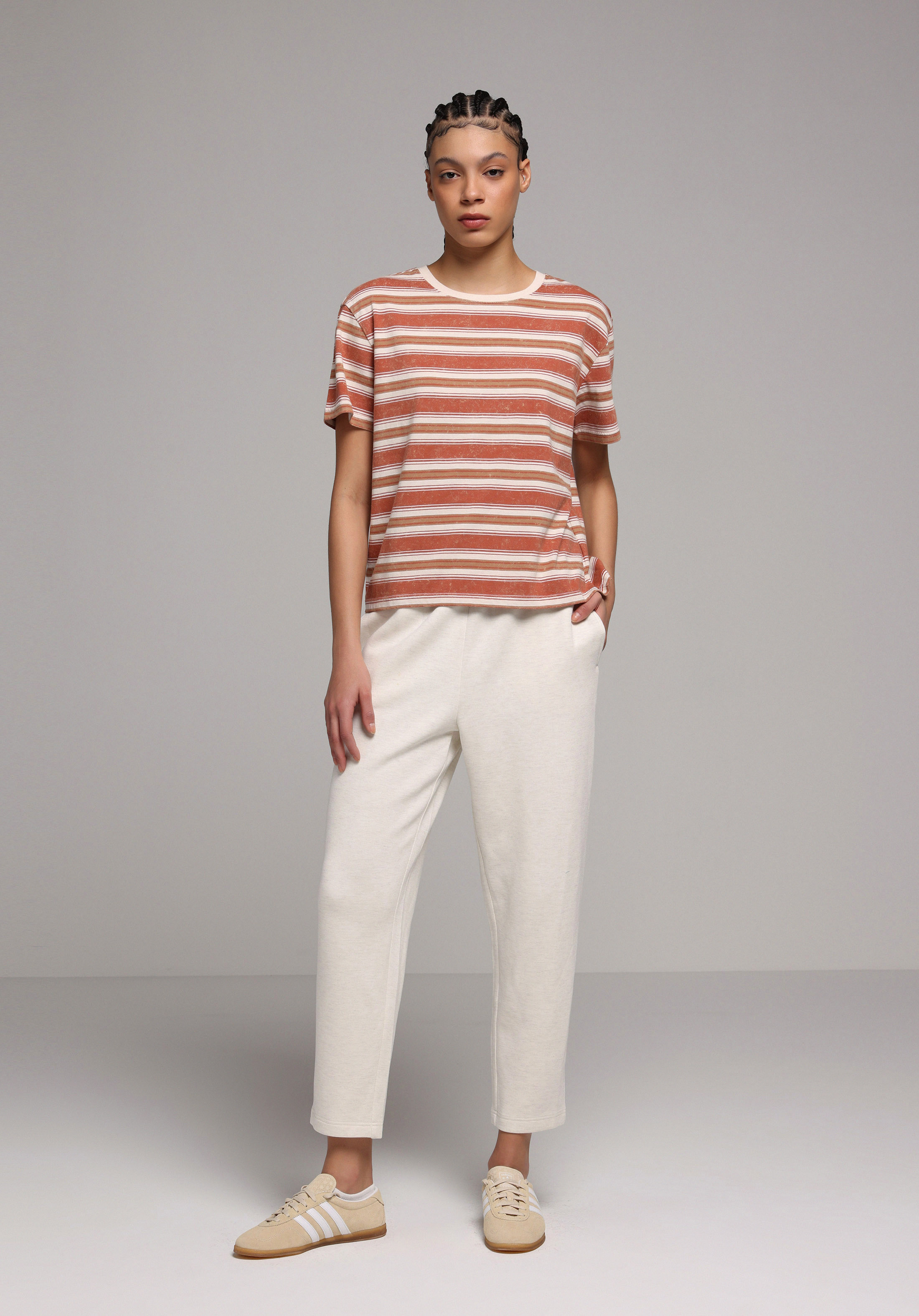 Regular Fit Orta Bel Düz Kadın Ekru Eşofman Altı