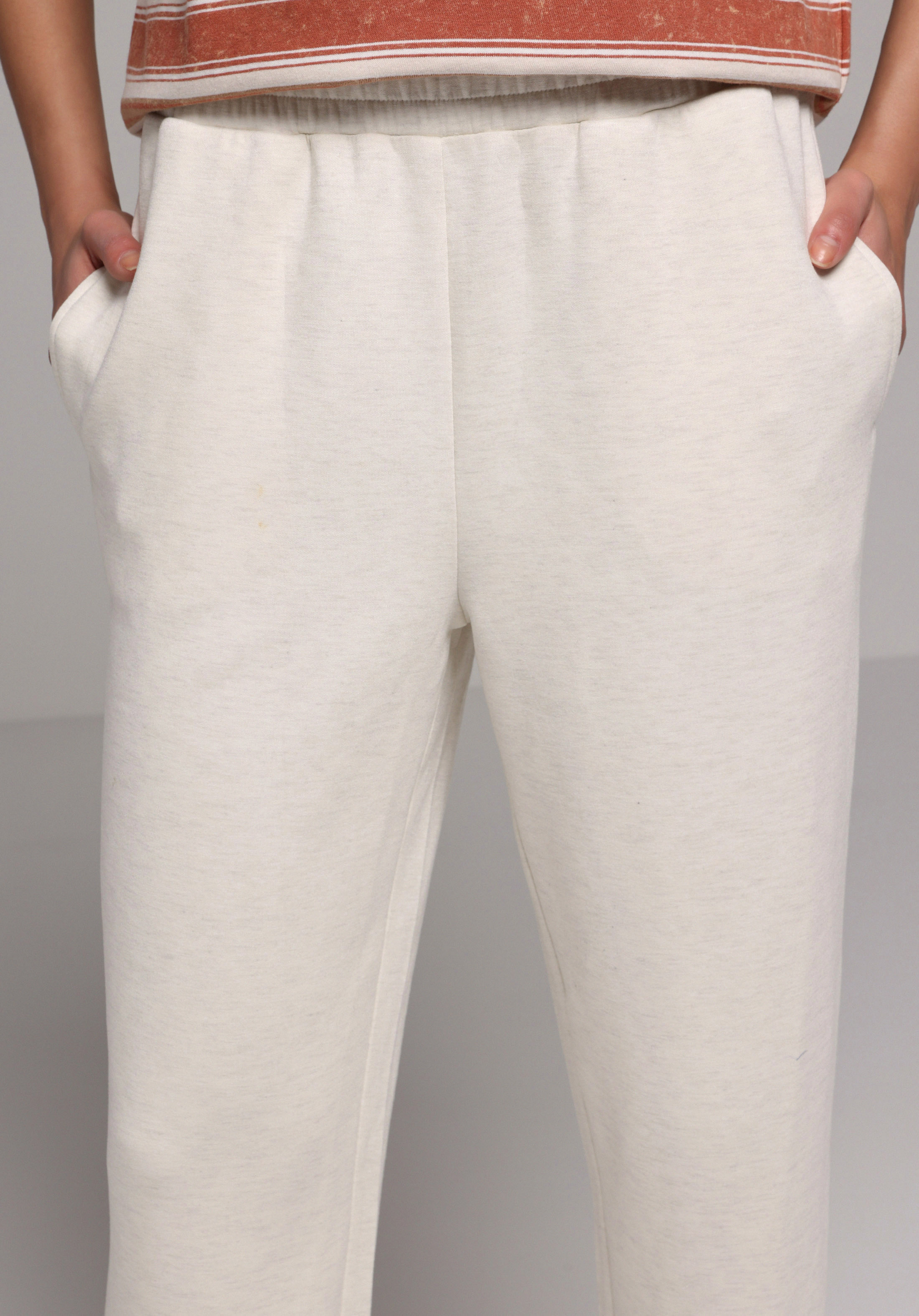 Regular Fit Orta Bel Düz Kadın Ekru Eşofman Altı