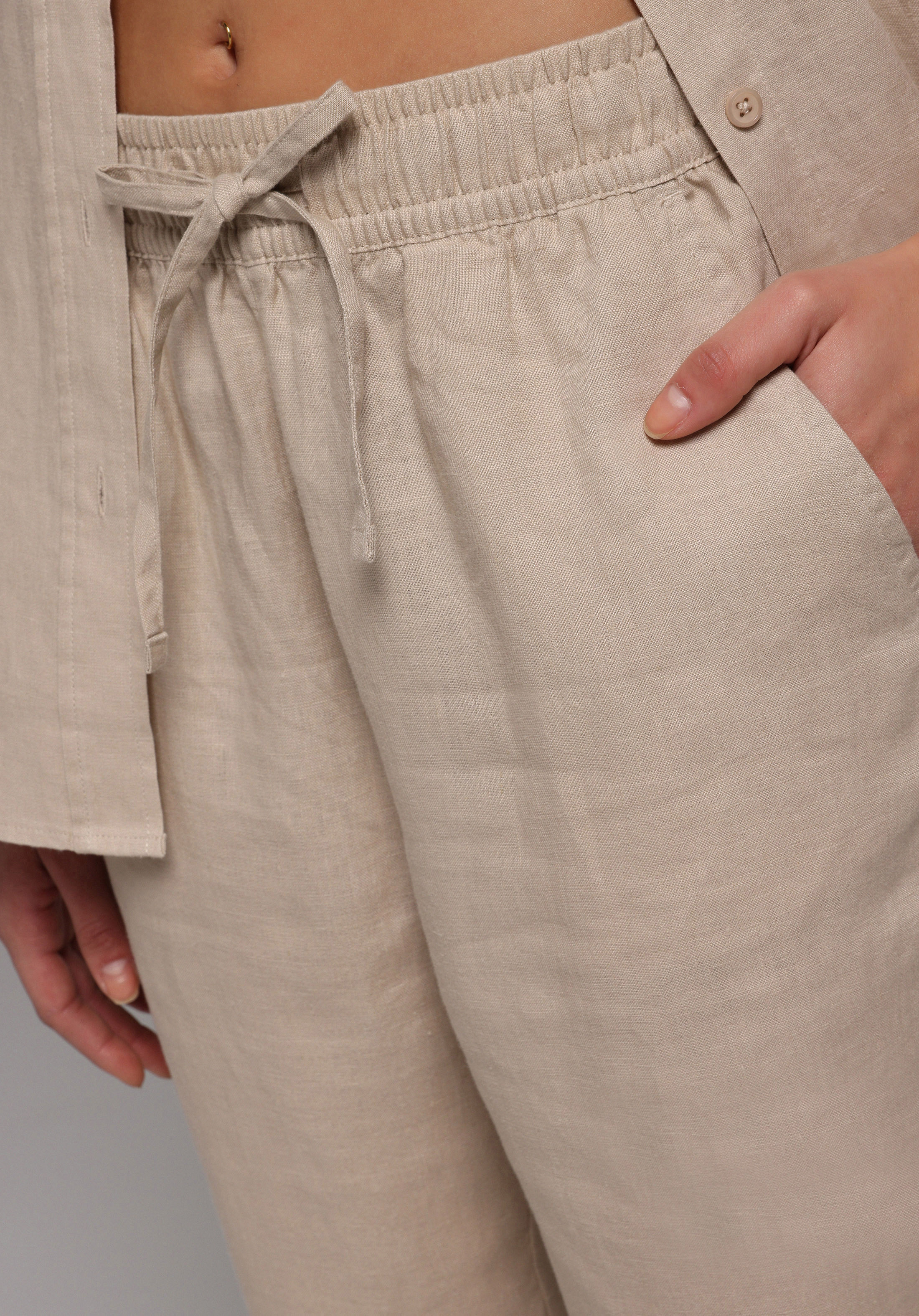 Regular Fit Yüksel Bel Düz Paça Kadın Bej  Pantolon