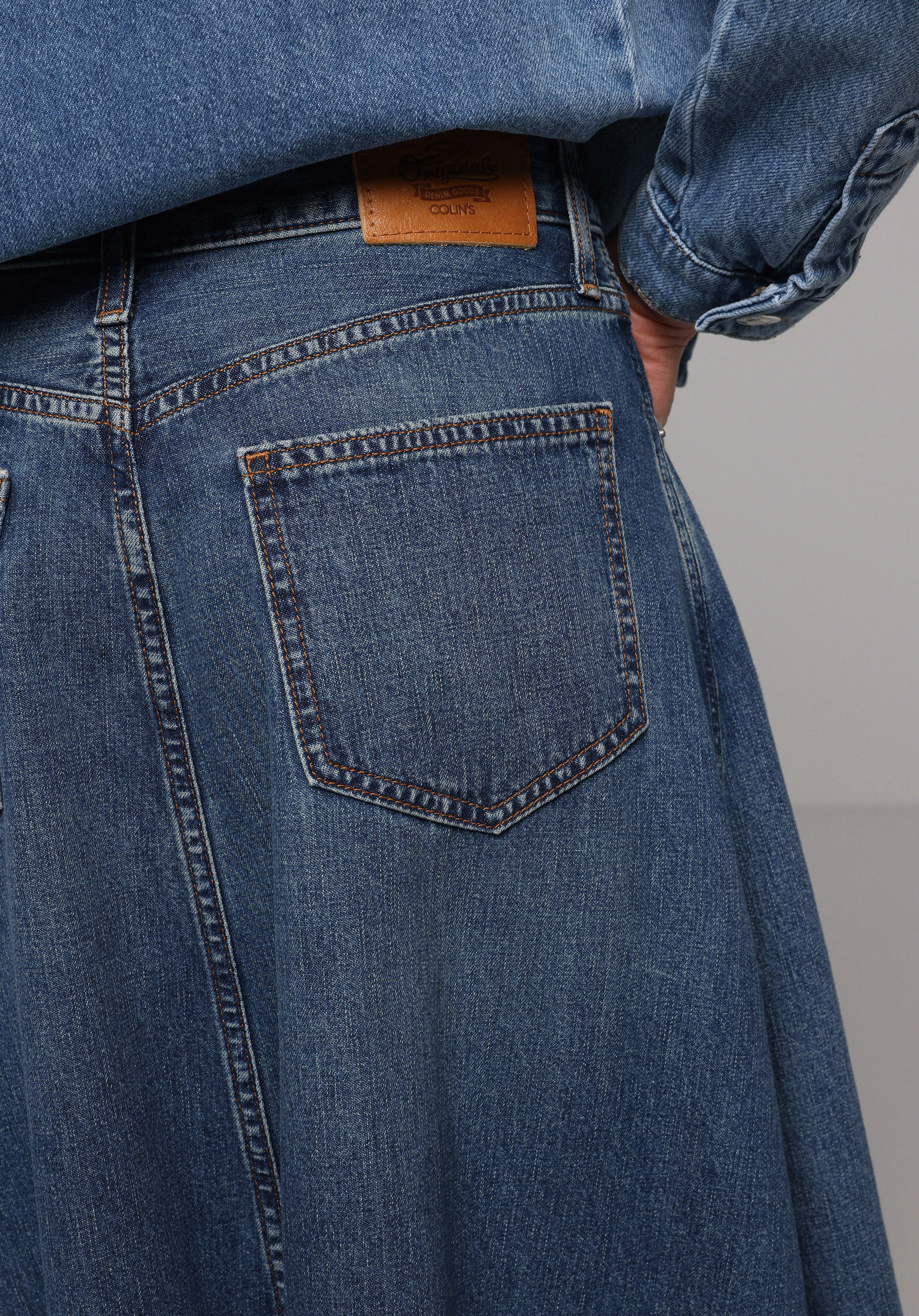 Regular Fit Düz Fermuarlı Kadın Mid İndigo Denim Etek