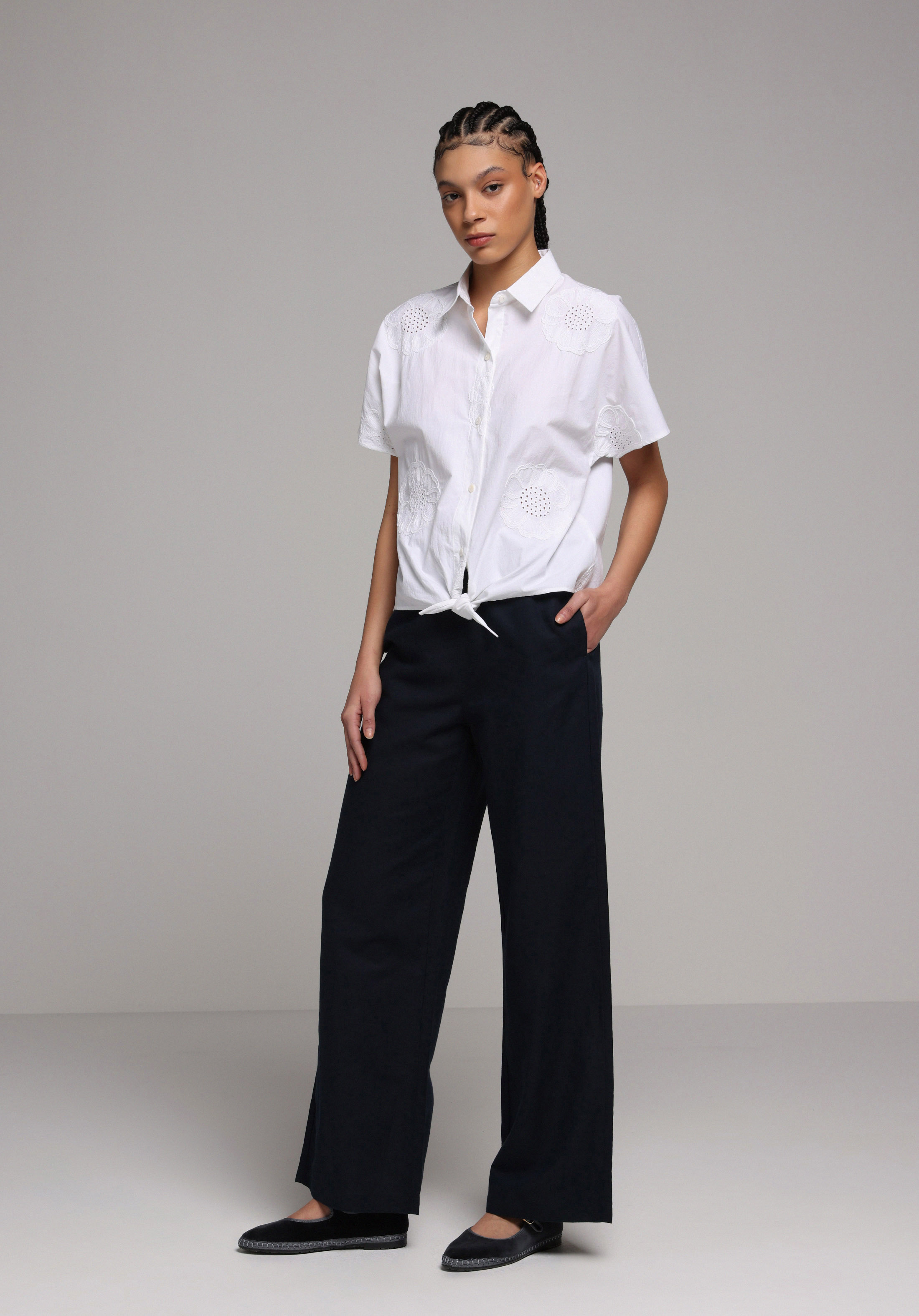 Regular Fit Yüksel Bel Geniş Paça Kadın Lacivert  Pantolon