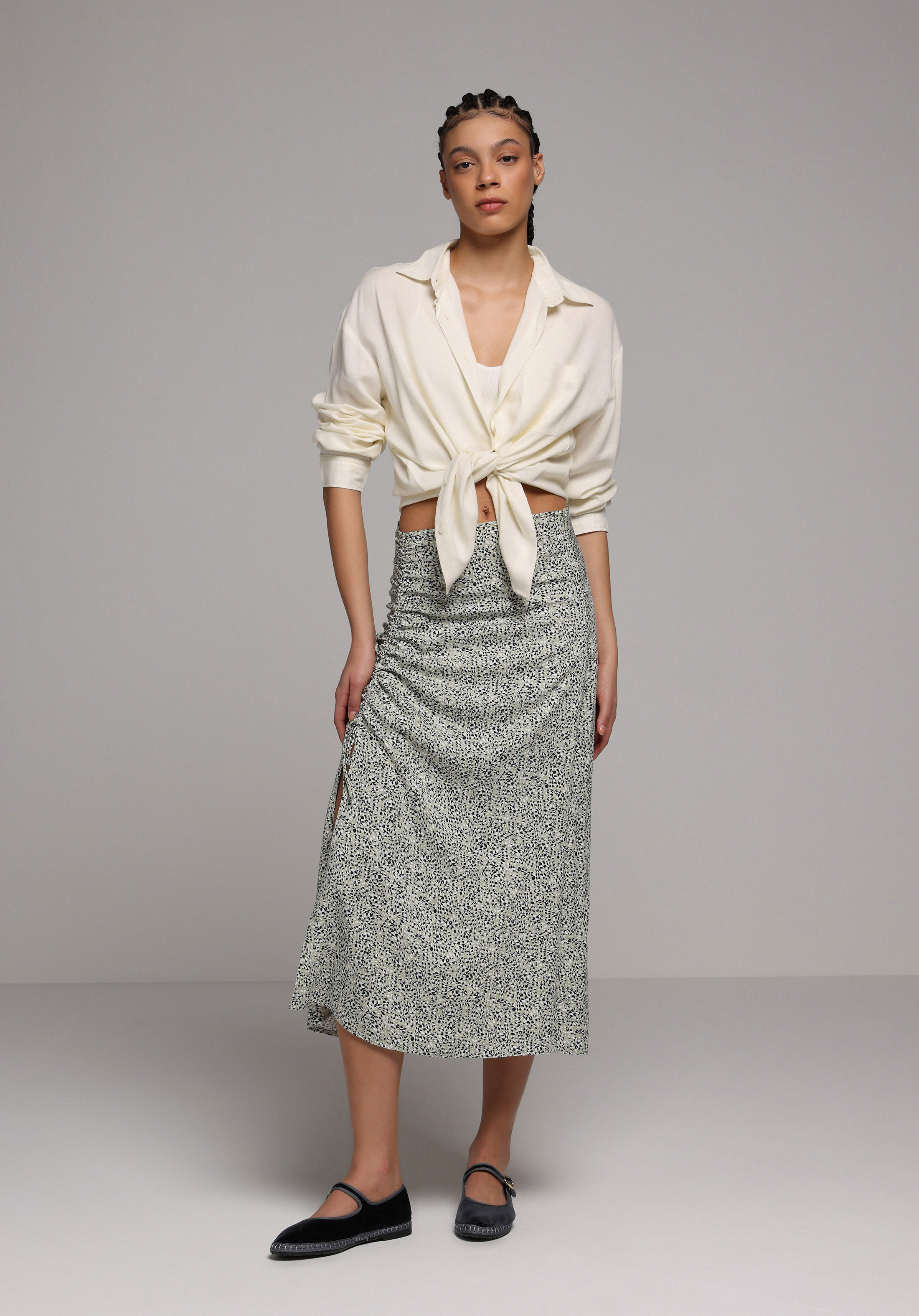 Midi Metraj Baskılı  Kadın Yeşil Etek