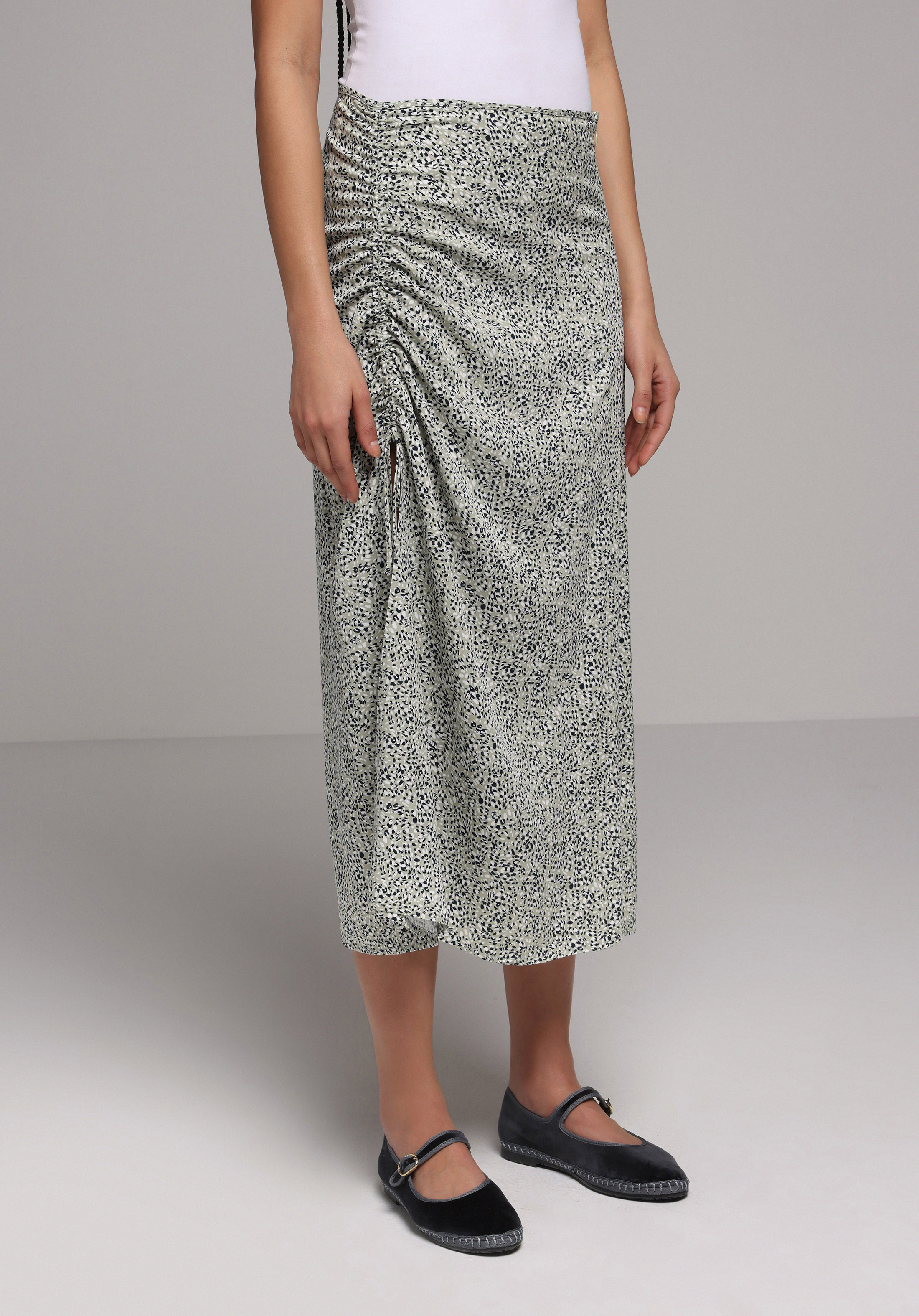 Midi Metraj Baskılı  Kadın Yeşil Etek