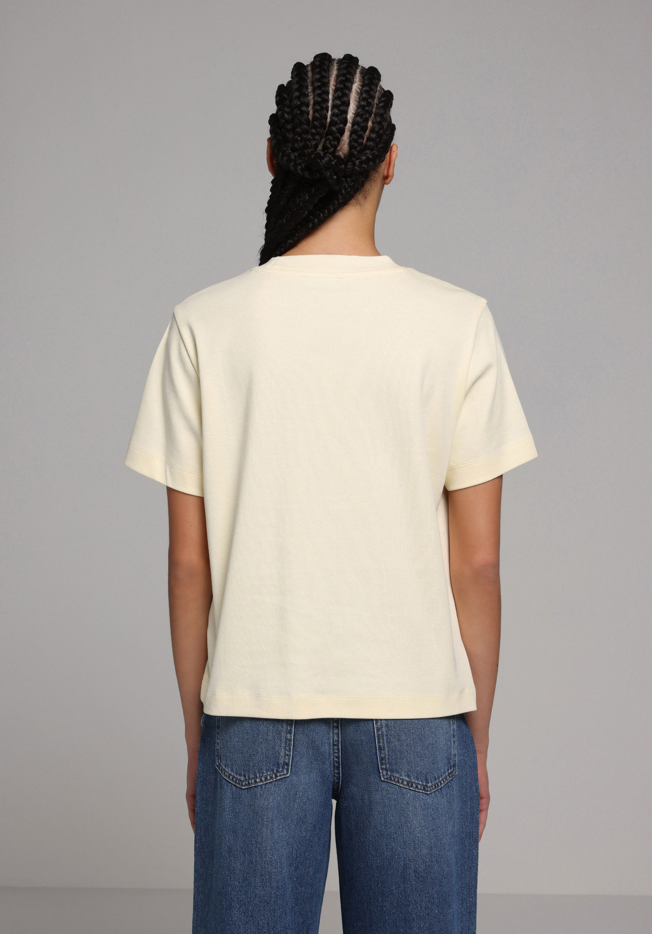 Boxy Fit Yuvarlak Yaka Düz Kadın Sari Kısa Kol Tişört