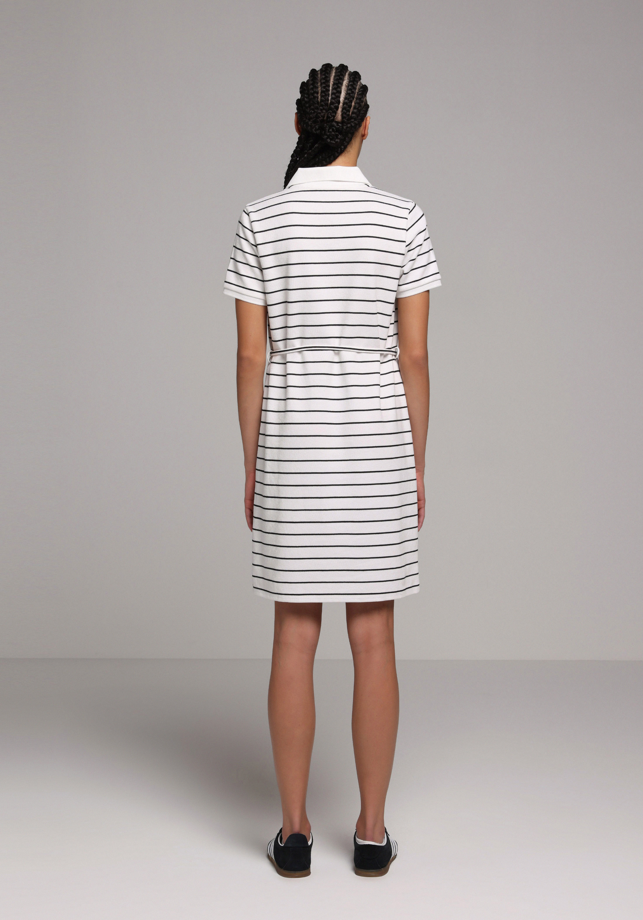 Regular Fit Çizgili Kadın Siyah Kısa Kol Elbise