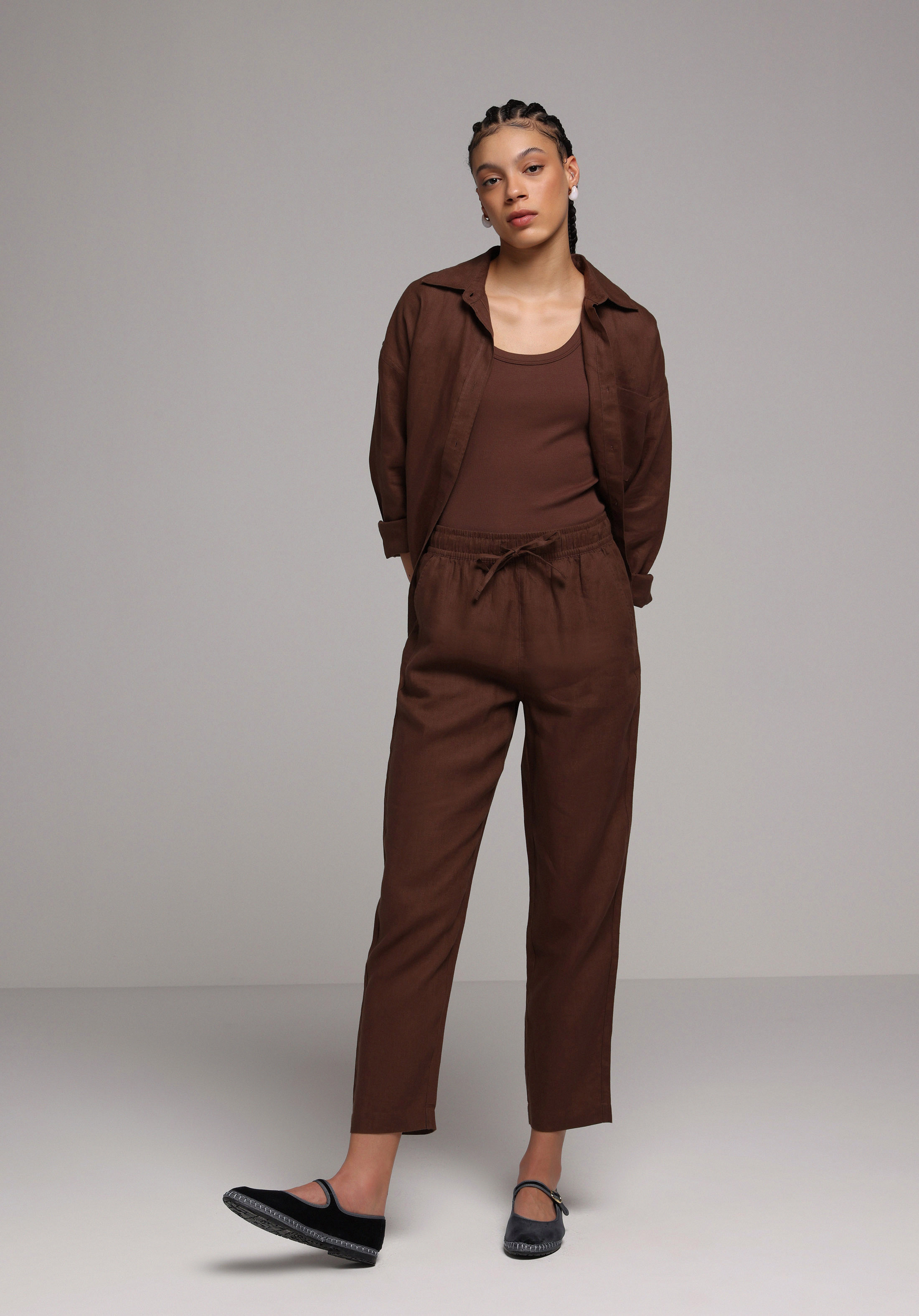 Regular Fit Yüksel Bel Düz Paça Kadın Kahverengi  Pantolon