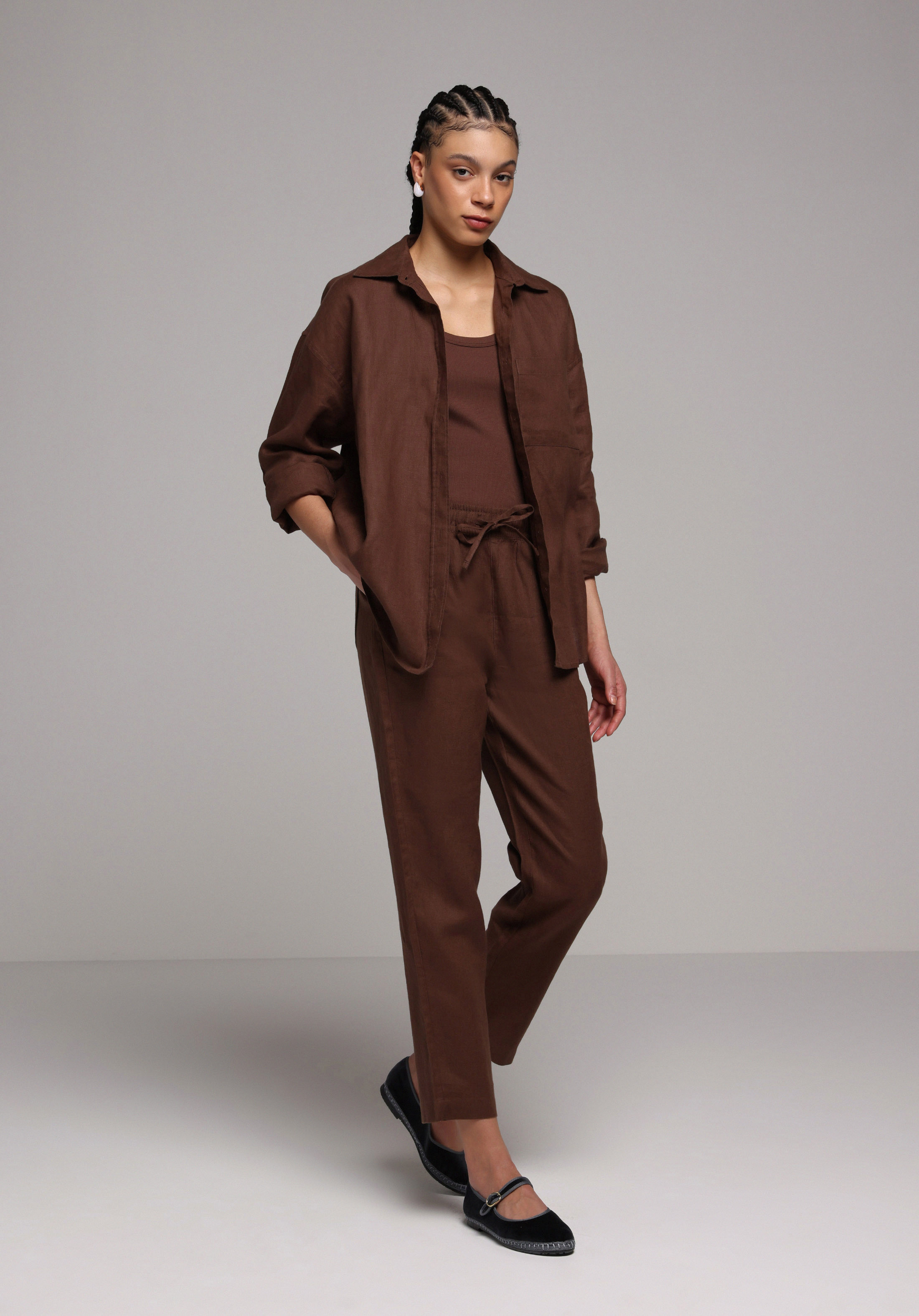 Regular Fit Yüksel Bel Düz Paça Kadın Kahverengi  Pantolon