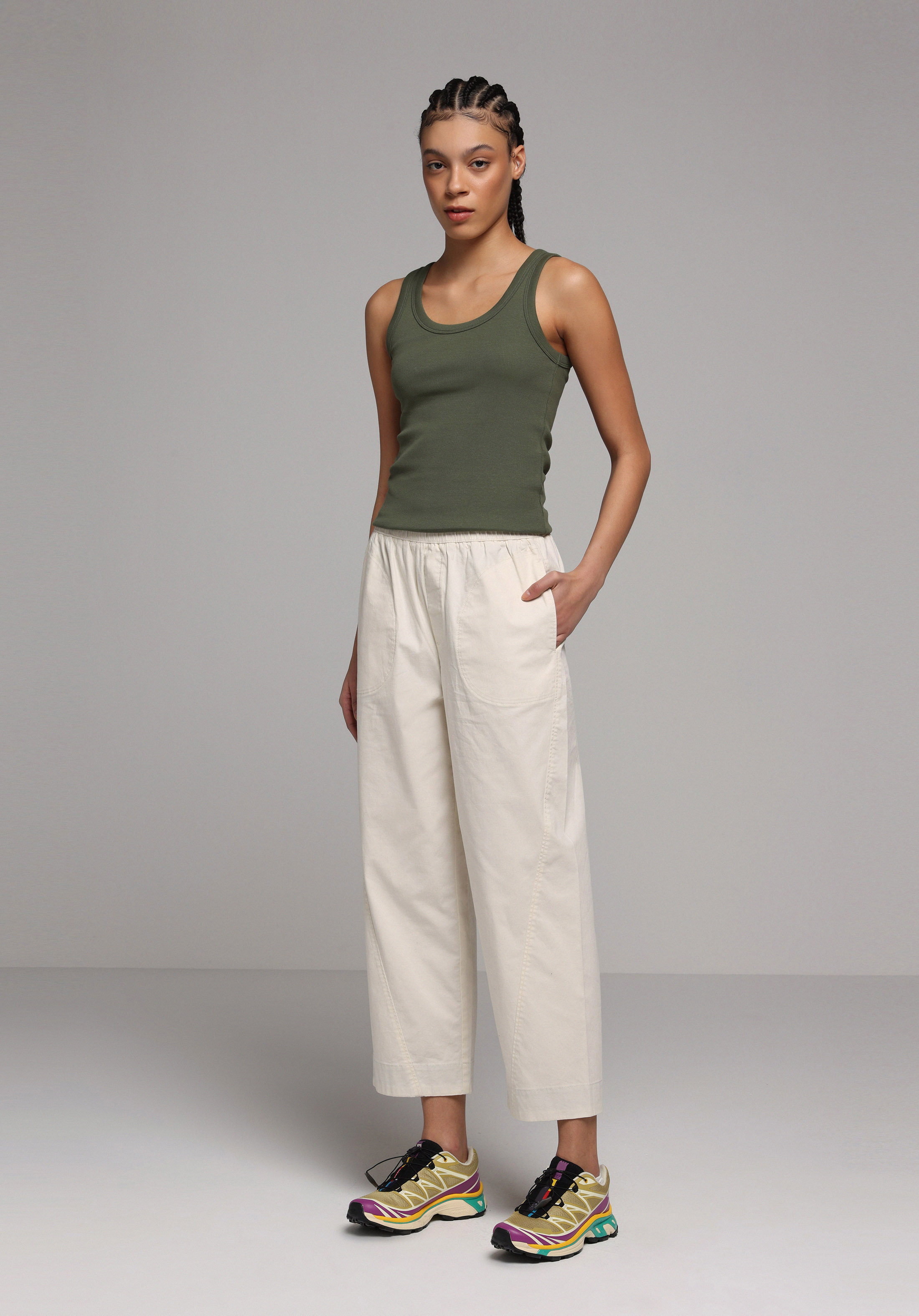 Regular Fit Yüksel Bel Geniş Paça Kadın Ekru  Pantolon