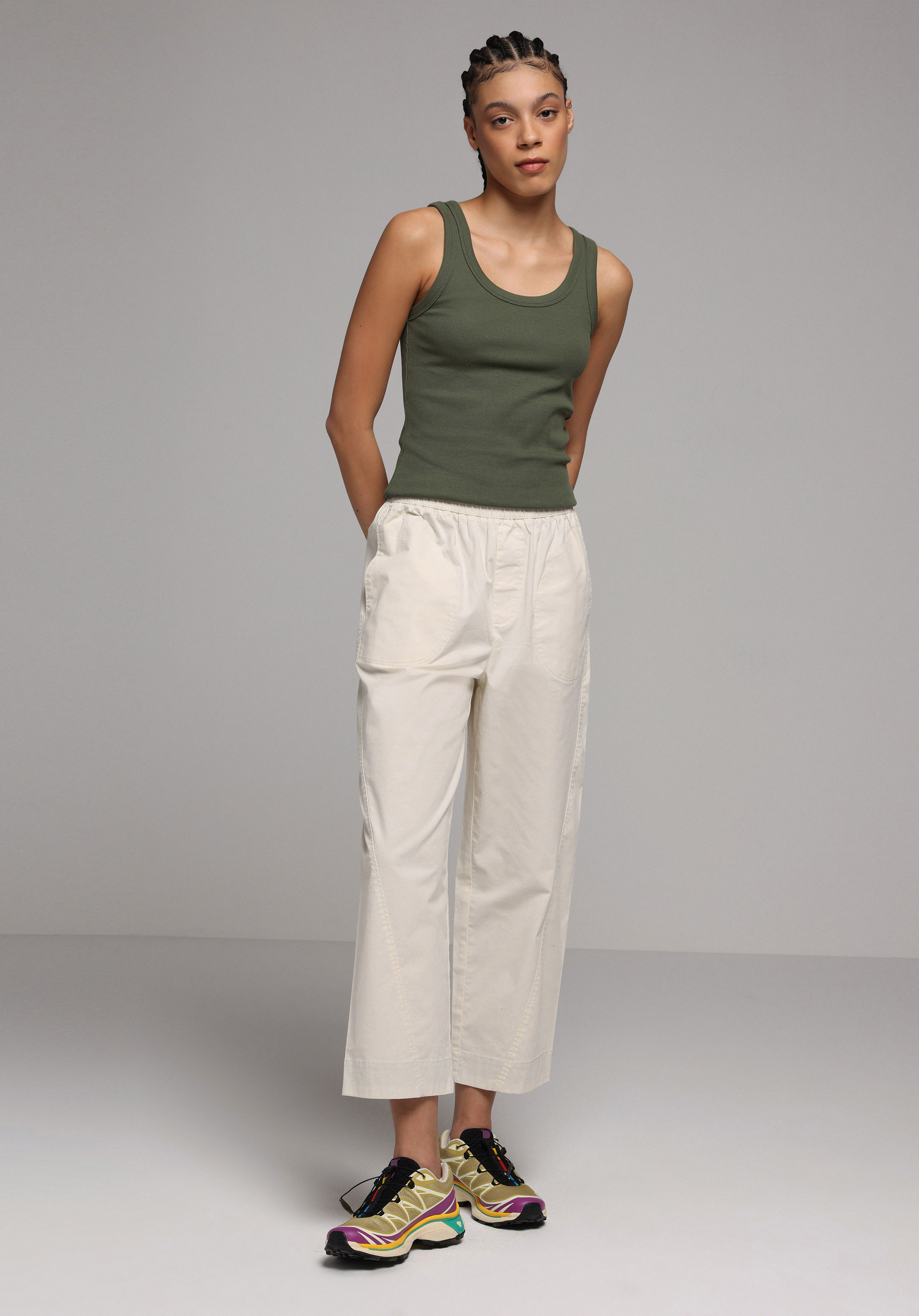 Regular Fit Yüksel Bel Geniş Paça Kadın Ekru  Pantolon