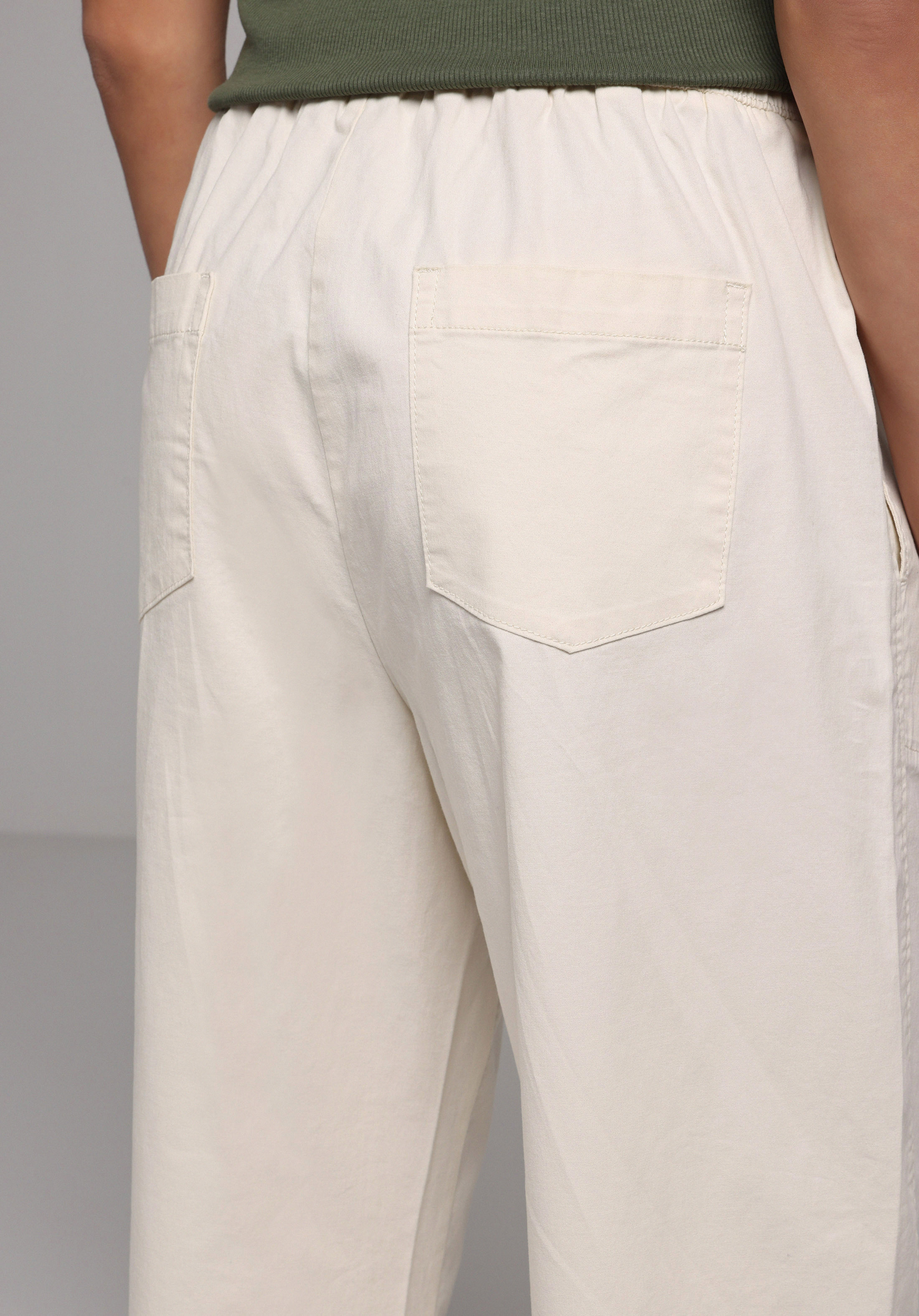 Regular Fit Yüksel Bel Geniş Paça Kadın Ekru  Pantolon