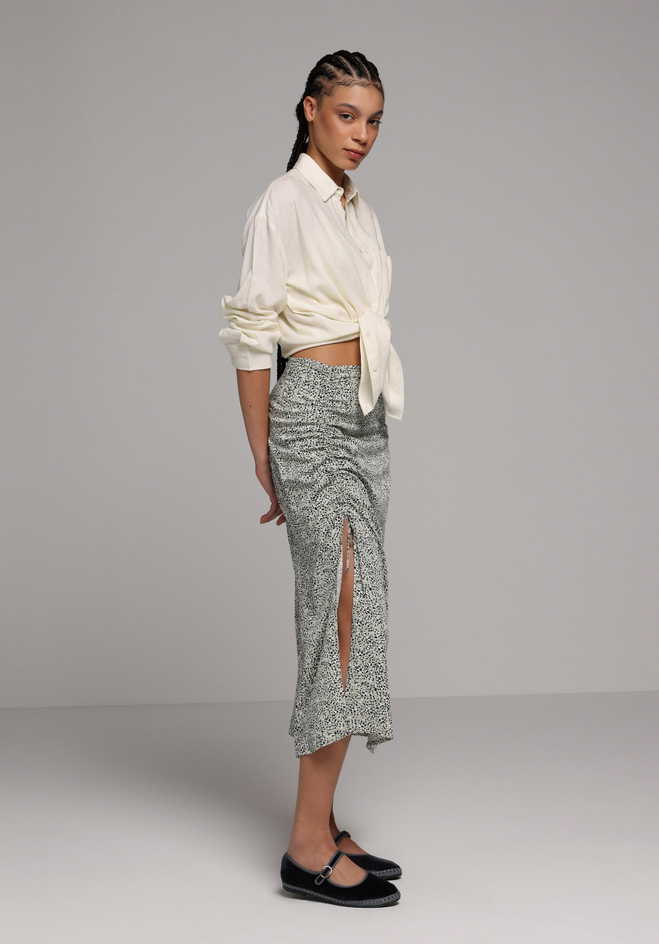 Boyfriend Fit Shirt Neck Düz Kadın Sari Uzun Kol Gömlek