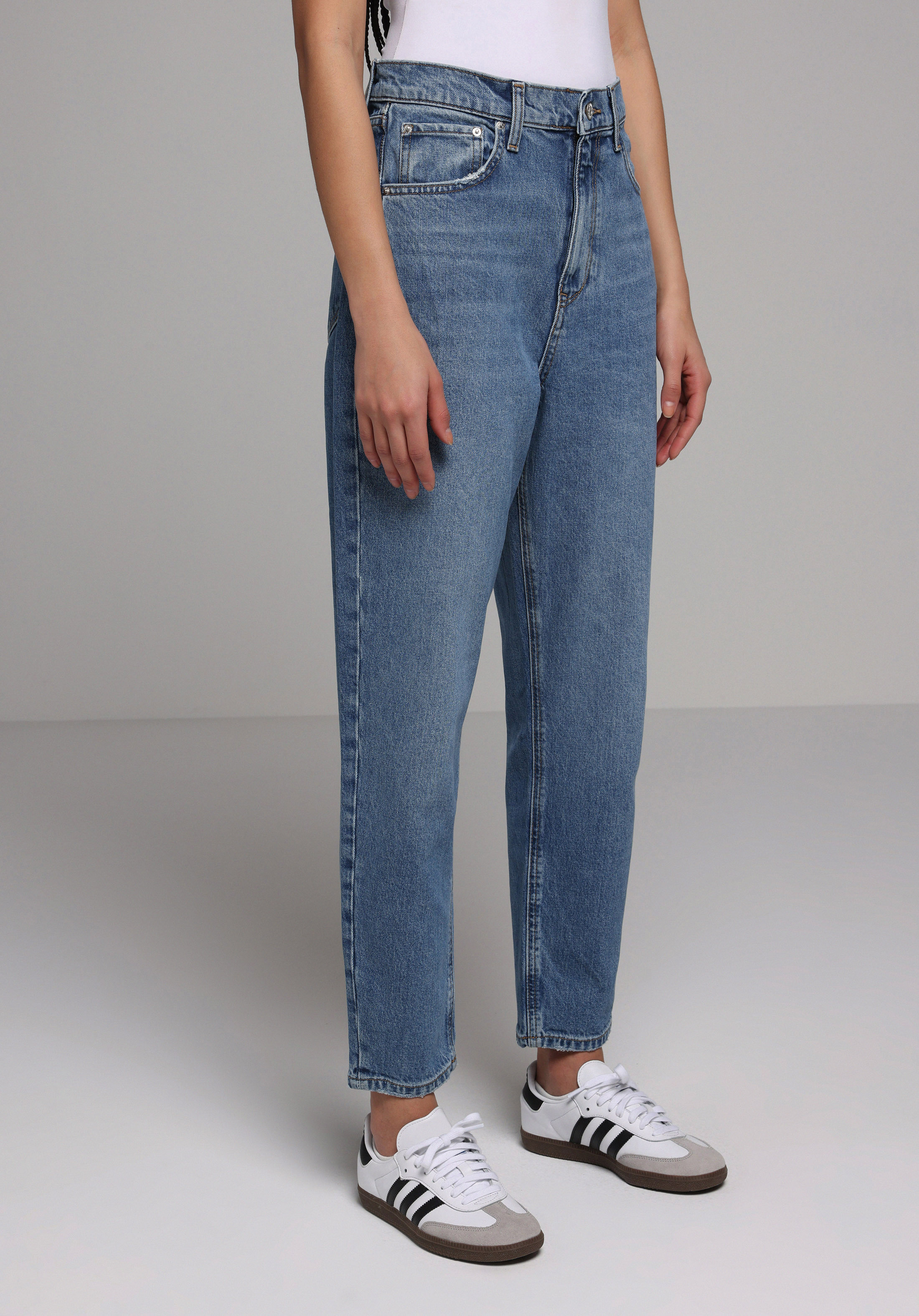 Mom Fit   Kadın Mid İndigo Denim Jean Pantolon