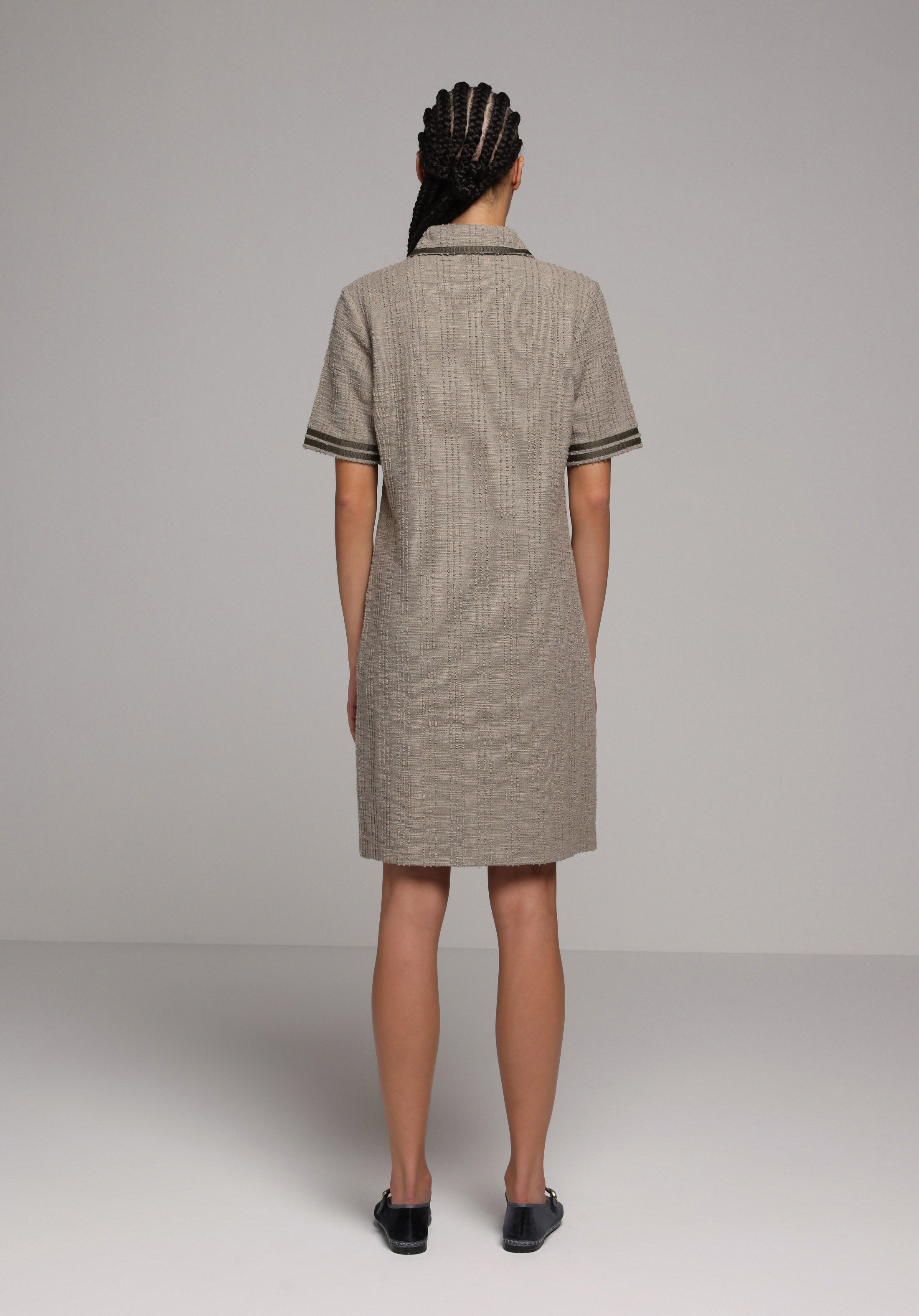 Regular Fit Jakarlı Kadın Yeşil Kısa Kol Elbise