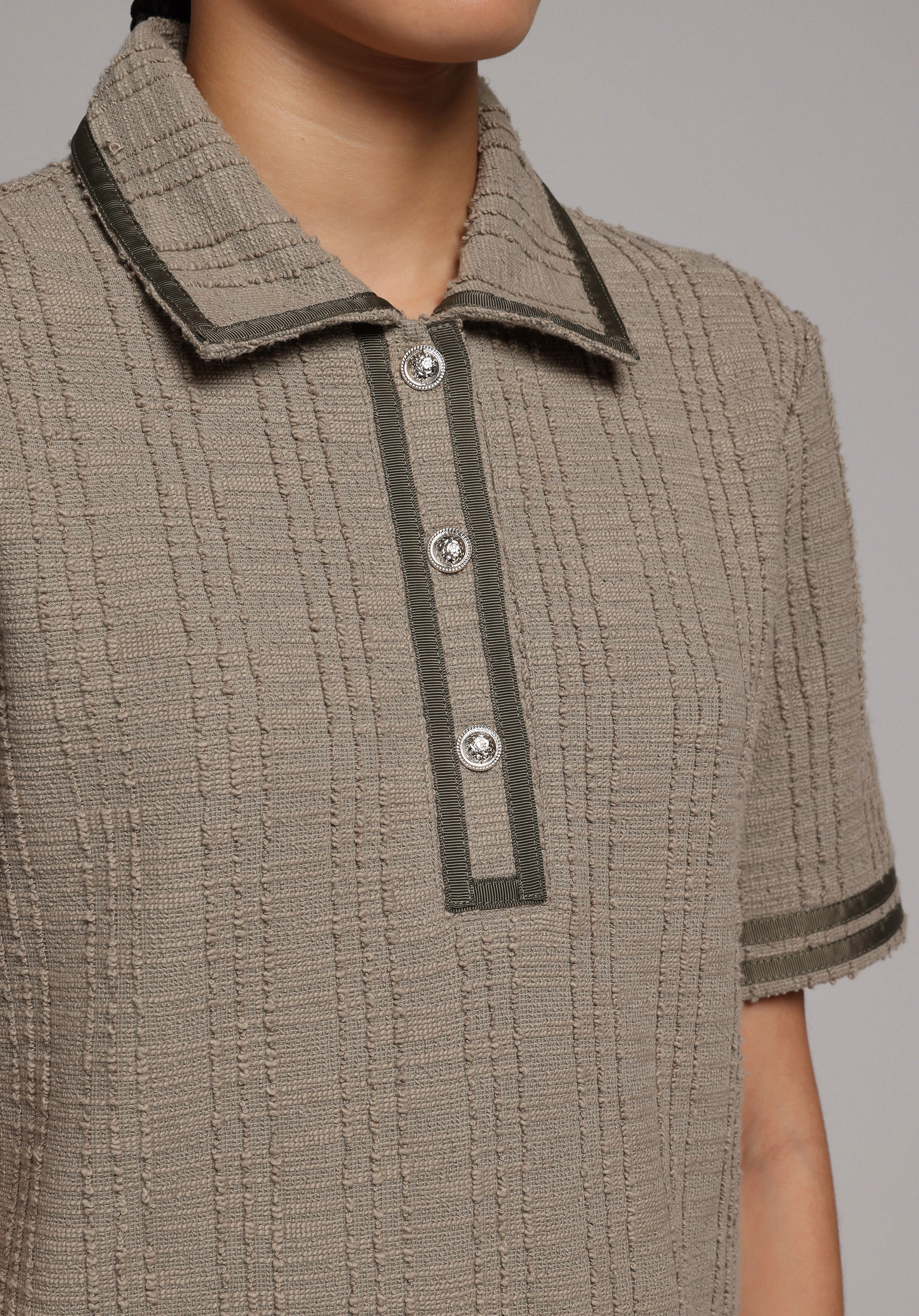 Regular Fit Jakarlı Kadın Yeşil Kısa Kol Elbise