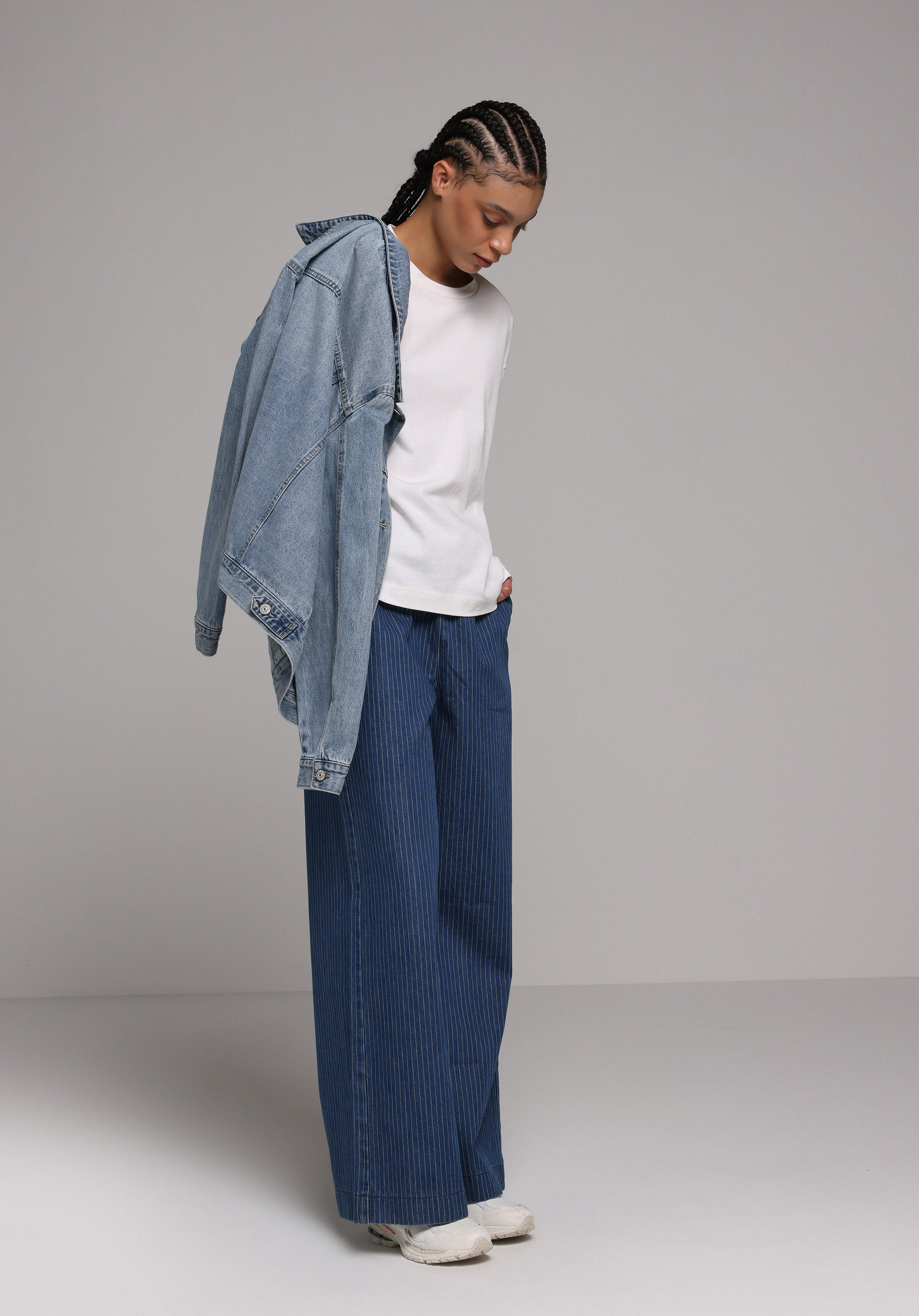 Loose Fit   Kadın Stripe Denim Jean Pantolon
