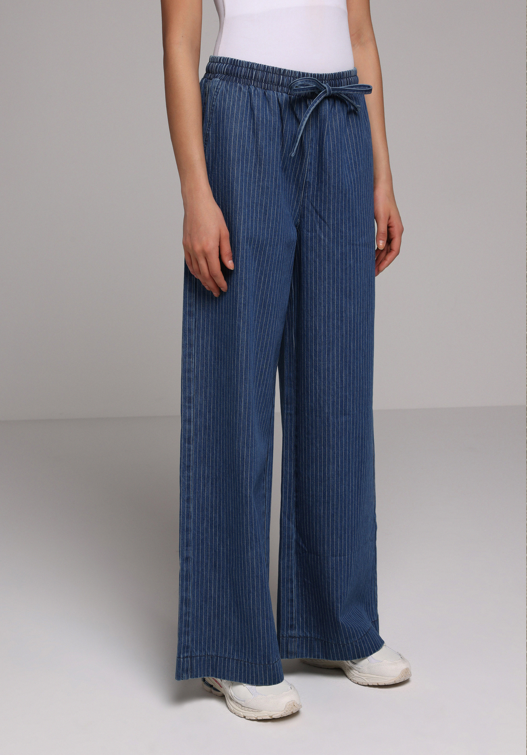 Loose Fit   Kadın Stripe Denim Jean Pantolon