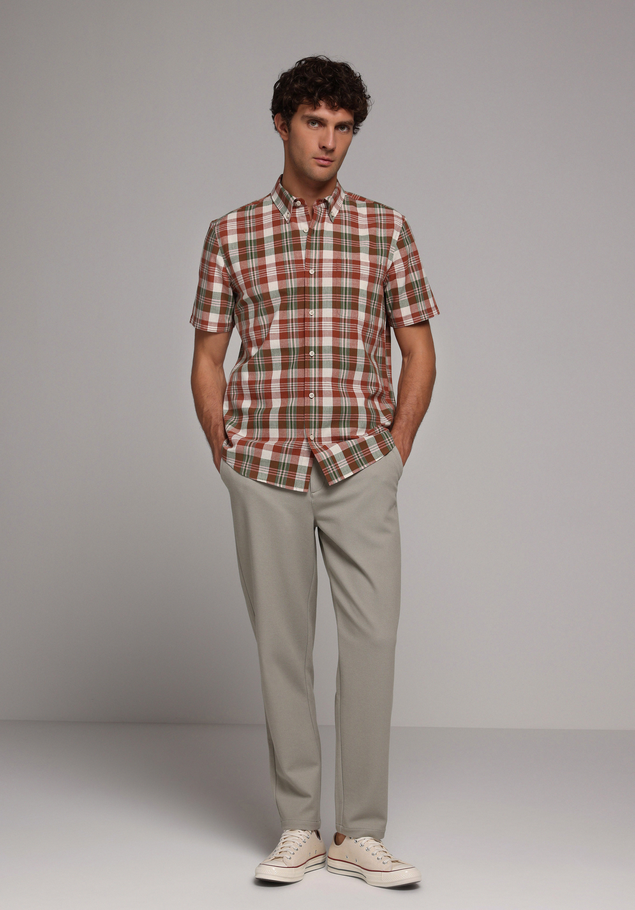 Regular Fit Orta Bel Düz Paça Erkek Yeşil  Pantolon