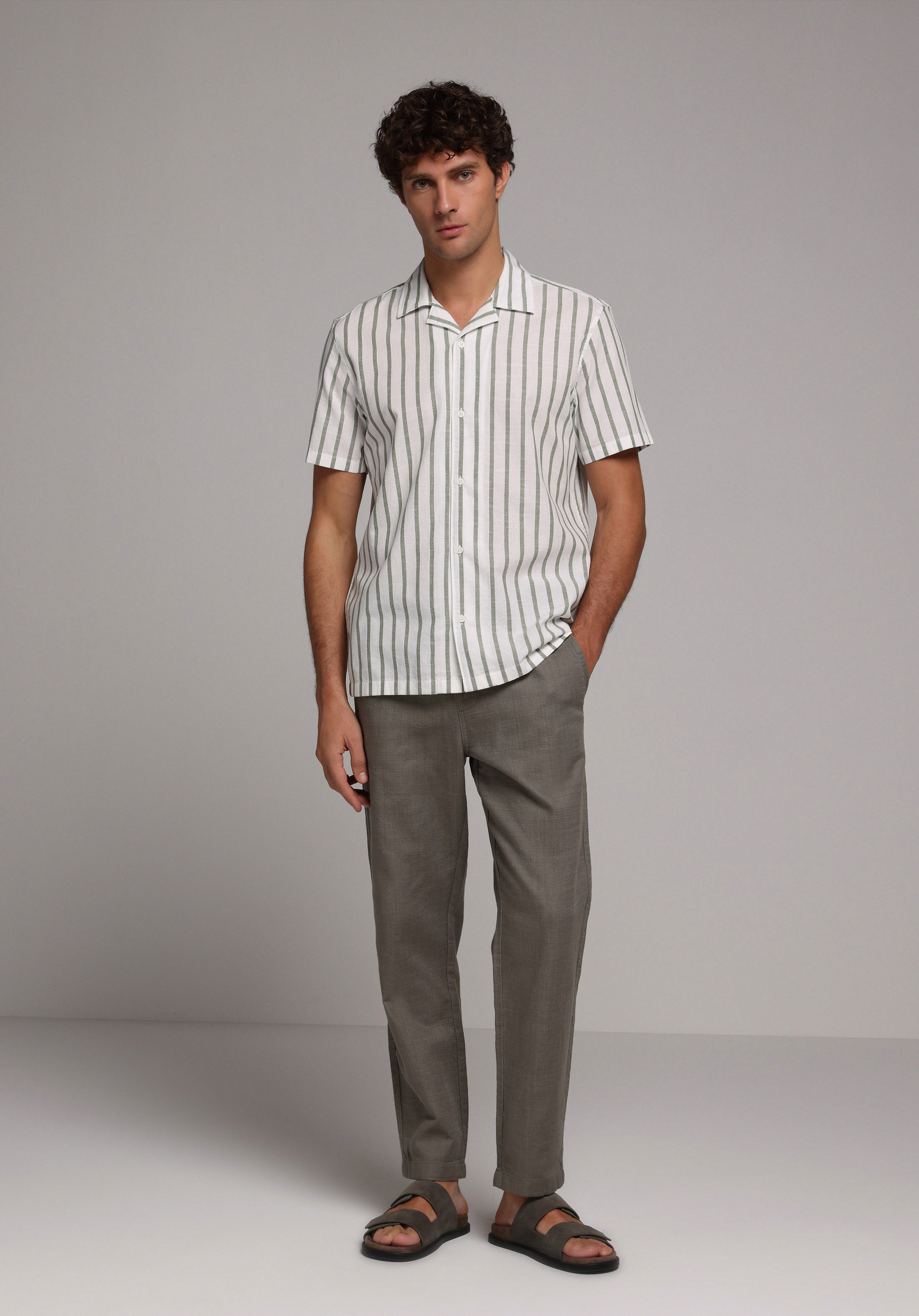 Regular Fit Orta Bel Düz Paça Erkek Yeşil  Pantolon