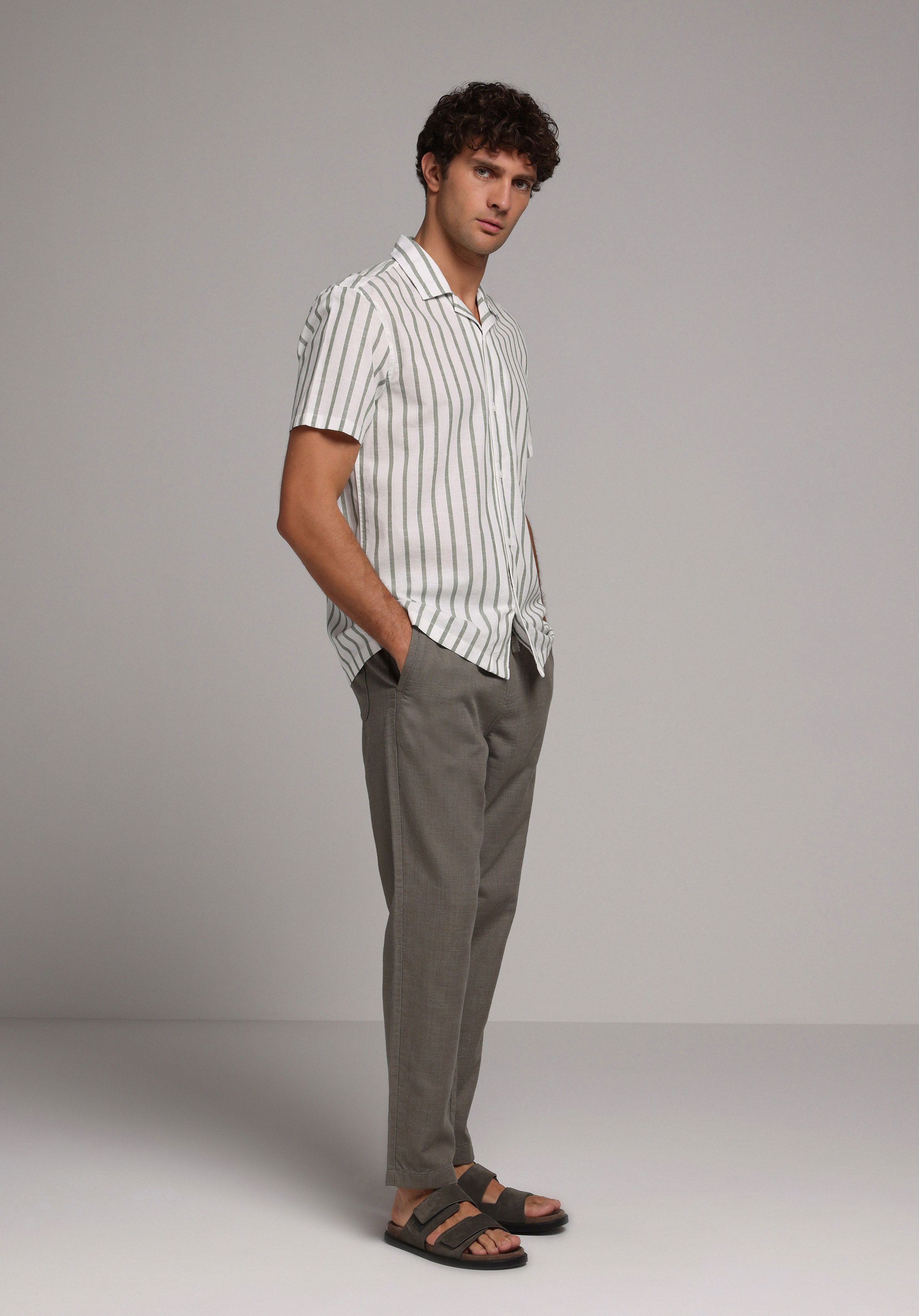 Regular Fit Orta Bel Düz Paça Erkek Yeşil  Pantolon