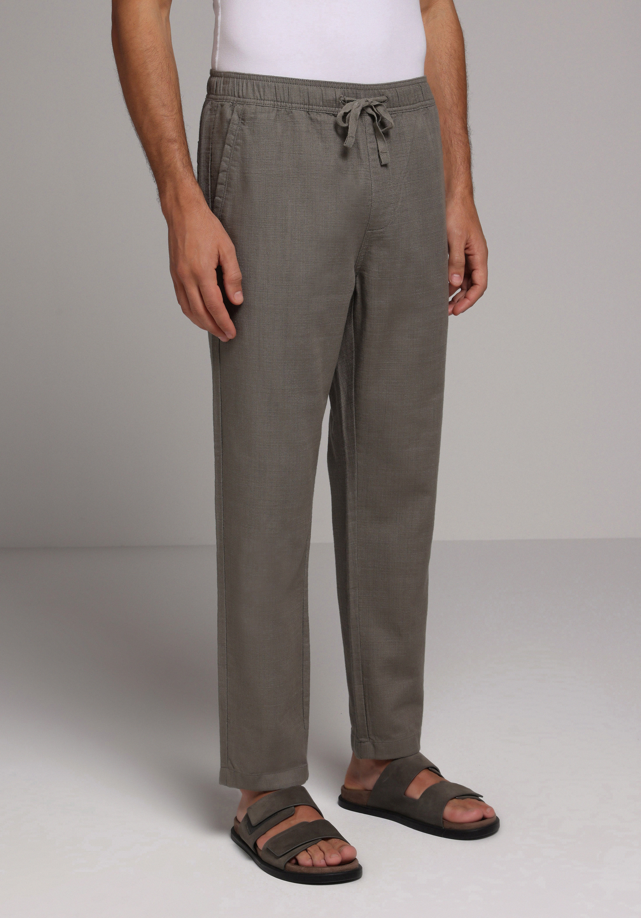 Regular Fit Orta Bel Düz Paça Erkek Yeşil  Pantolon