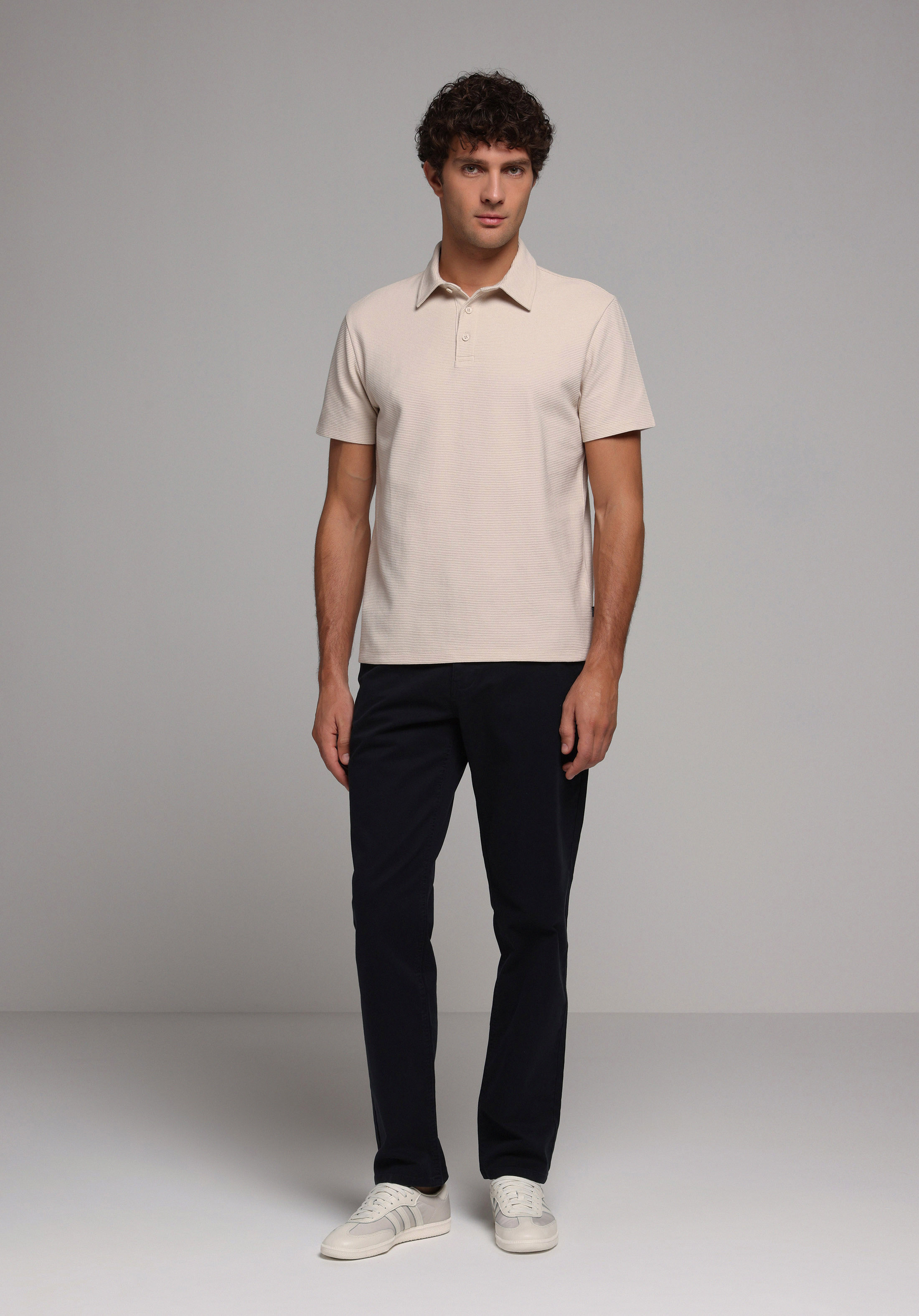 Regular Fit Polo Yaka Düz Erkek Bej Kısa Kol Tişört