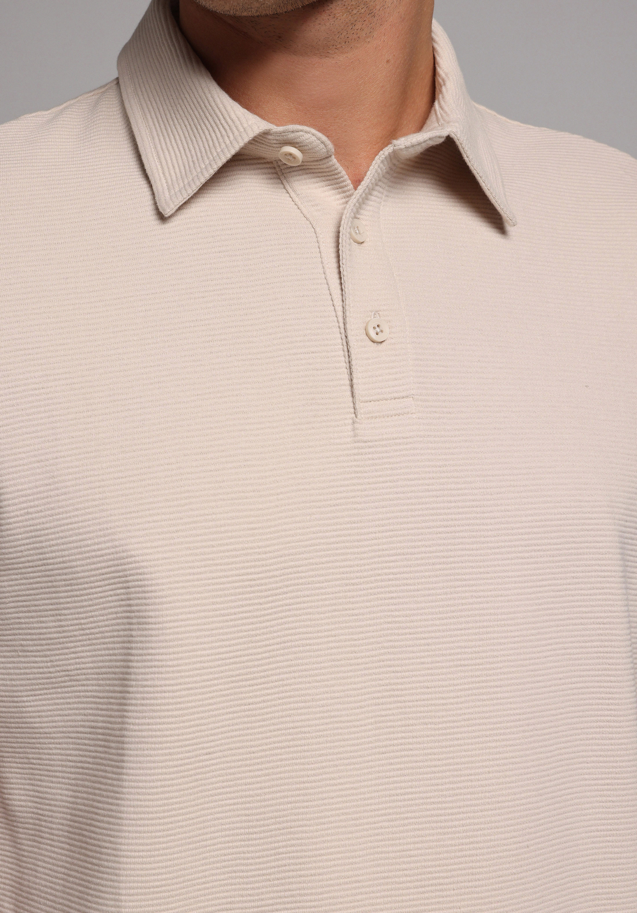 Regular Fit Polo Yaka Düz Erkek Bej Kısa Kol Tişört