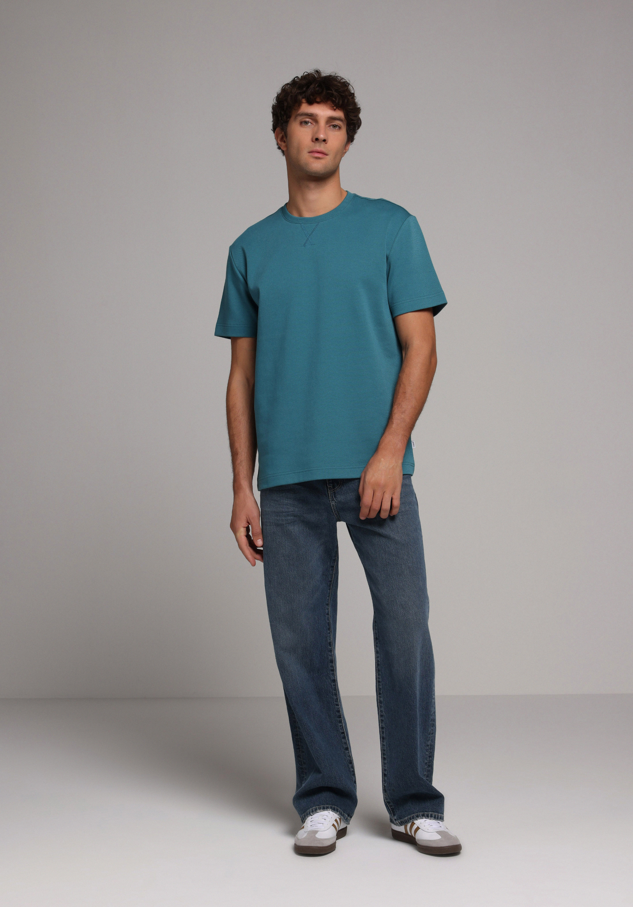 Comfort Fit Yuvarlak Yaka Düz Erkek Mavi Kısa Kol Tişört