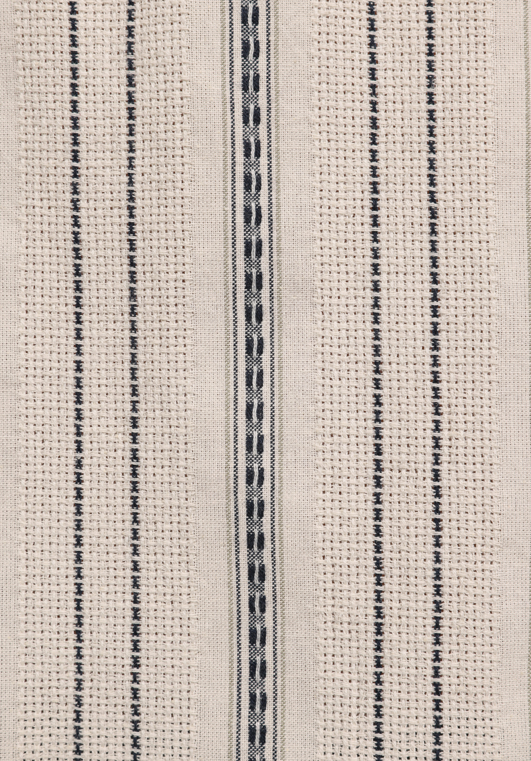 Regular Fit Shirt Neck Çizgili Erkek Ekru Kısa Kol Gömlek