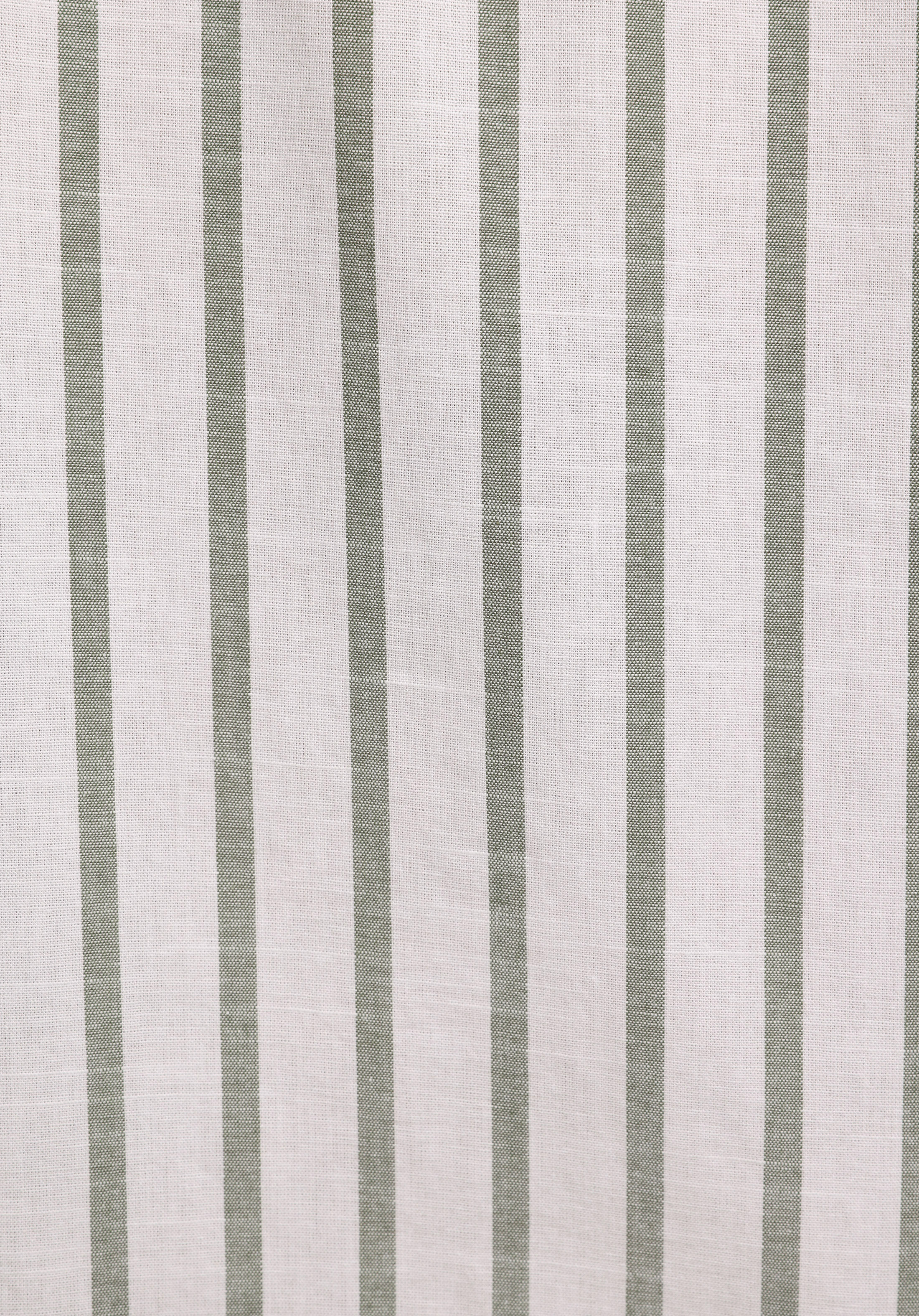 Regular Fit Shirt Neck Çizgili Erkek Yeşil Kısa Kol Gömlek