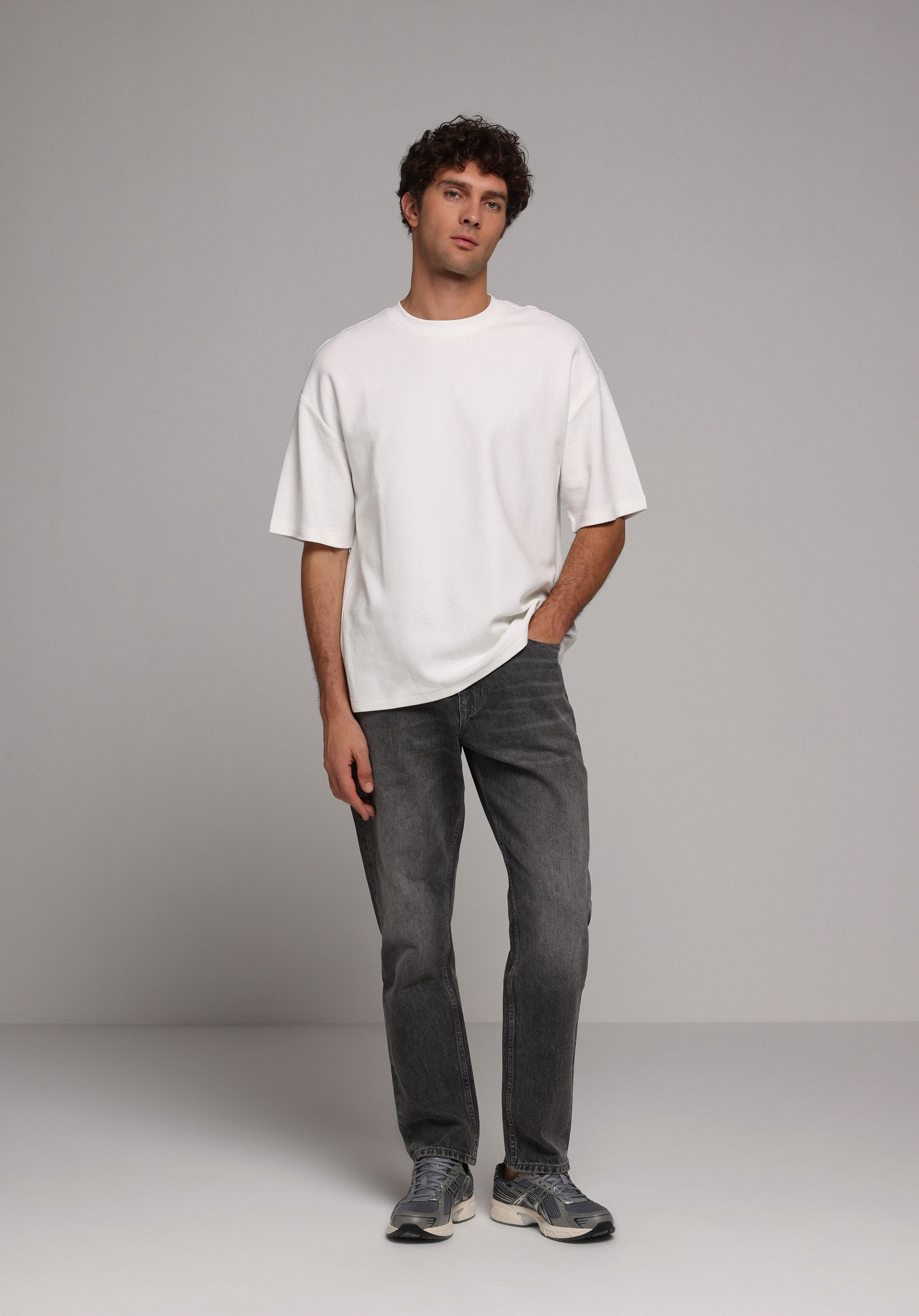 Regular Tapered Fit   Erkek Grey Denim Jean Pantolon
