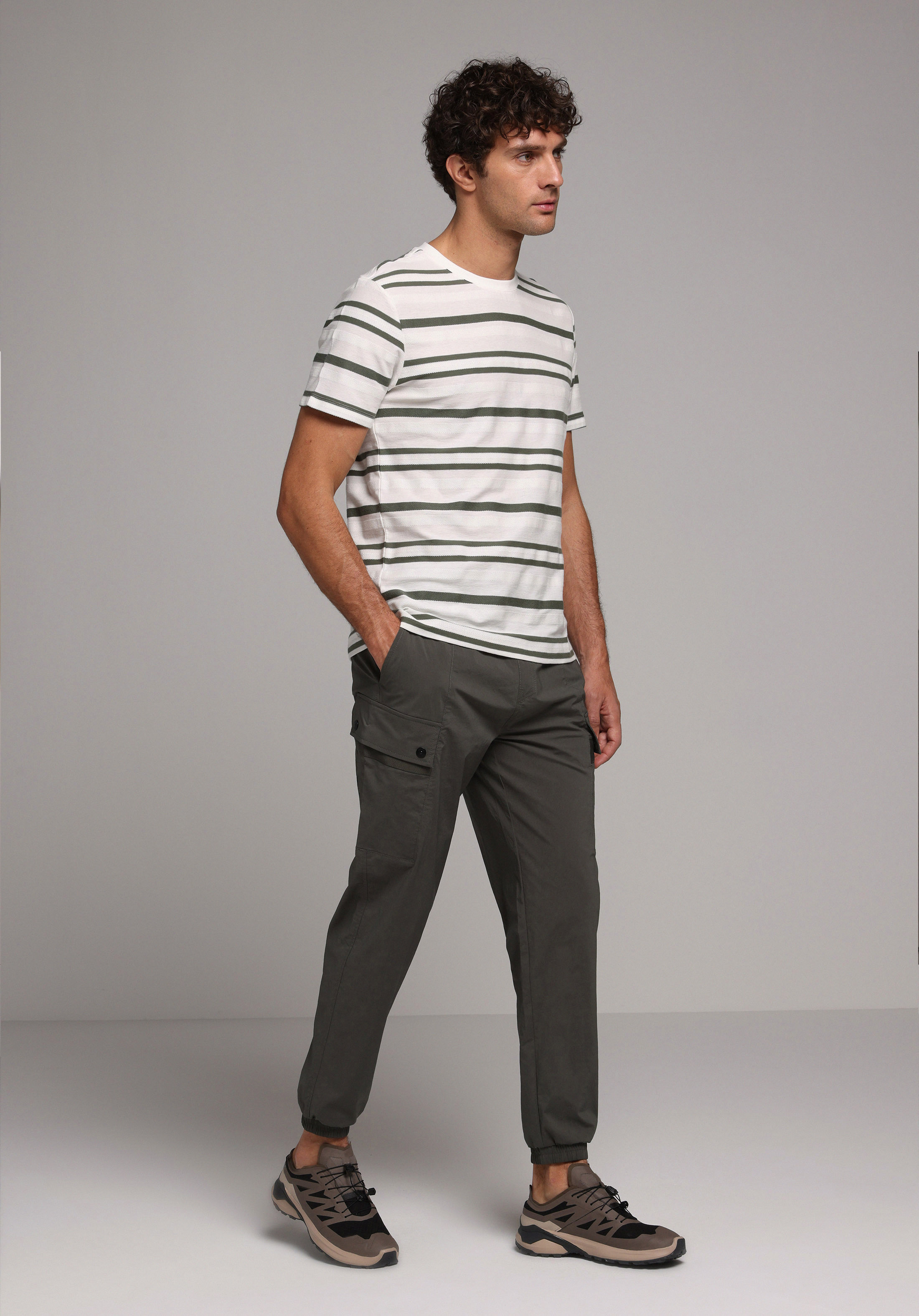 Slim Fit Orta Bel Lastikli Paça Erkek Yeşil  Pantolon