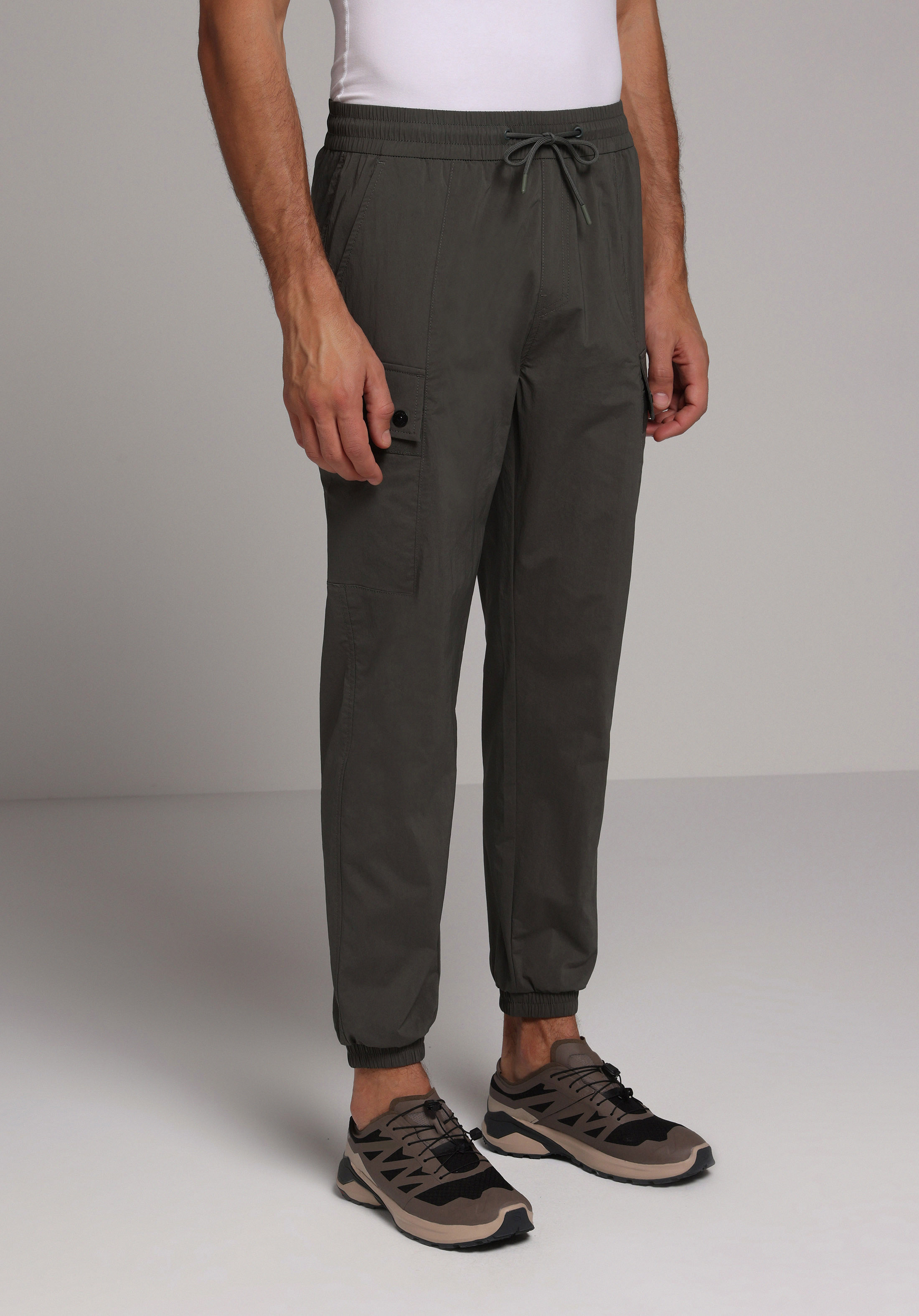 Slim Fit Orta Bel Lastikli Paça Erkek Yeşil  Pantolon