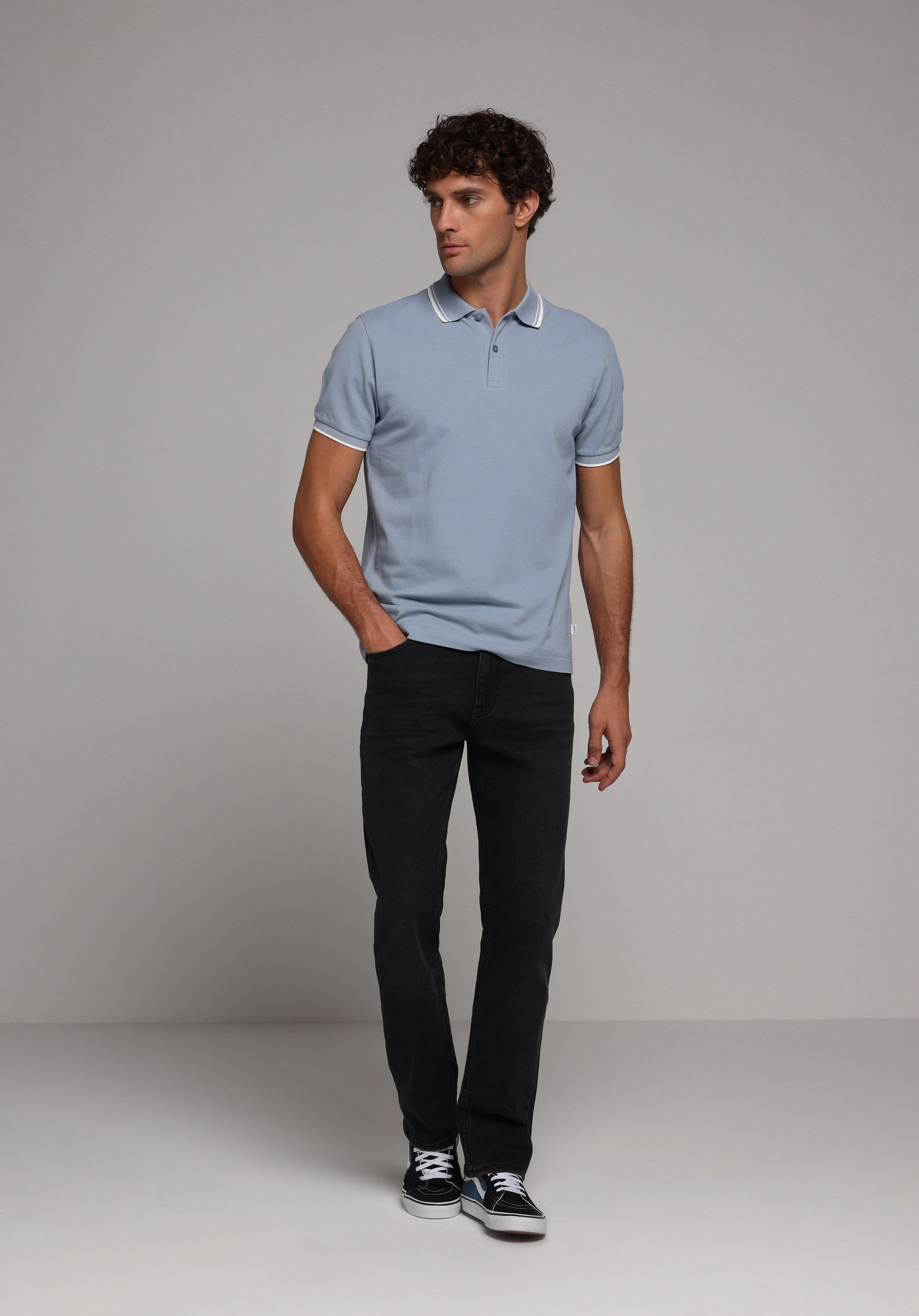 Regular Fit Polo Yaka Düz Erkek Mavi Kısa Kol Tişört