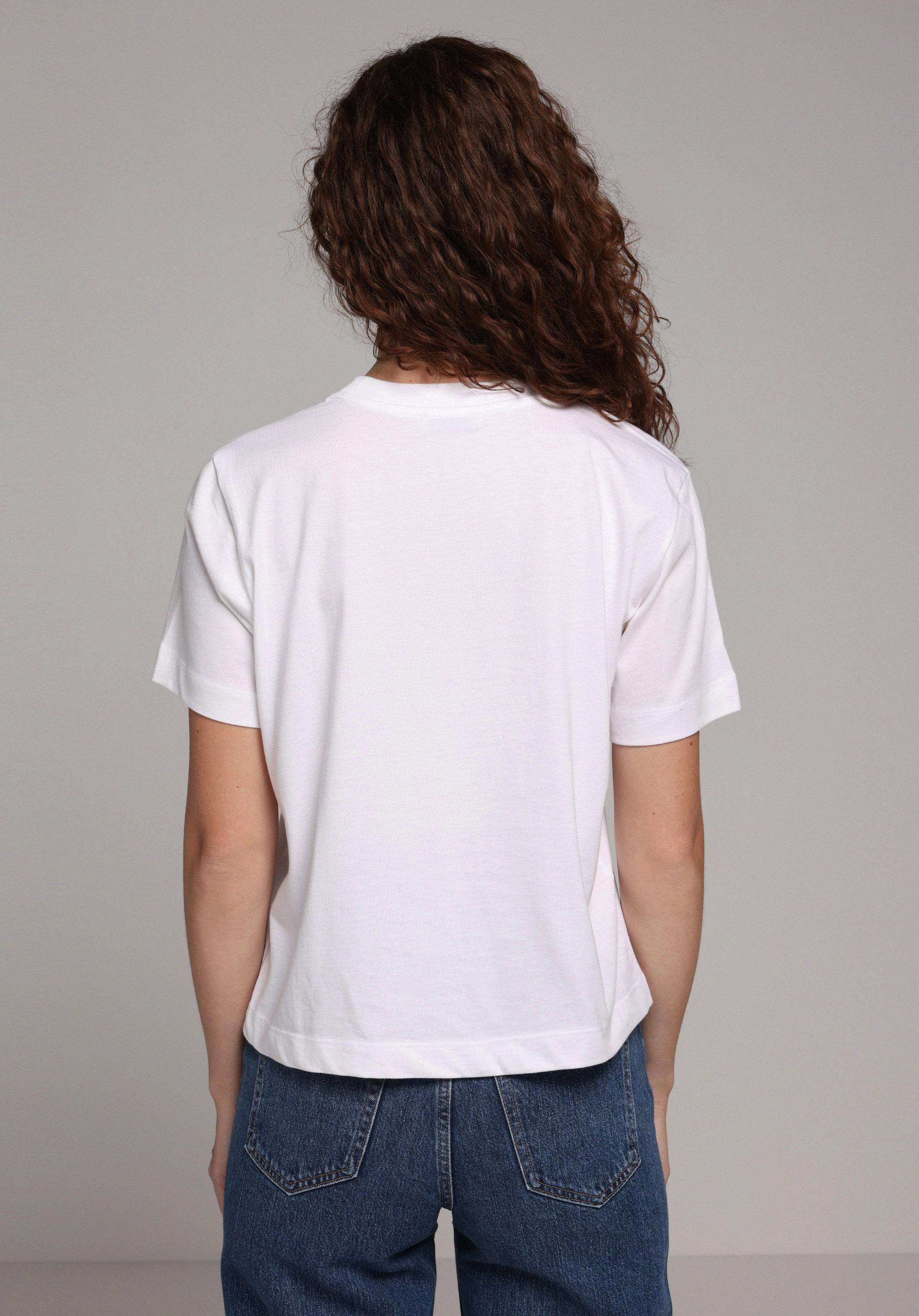 Boxy Fit Yuvarlak Yaka Baskılı Kadın Beyaz Kısa Kol Tişört