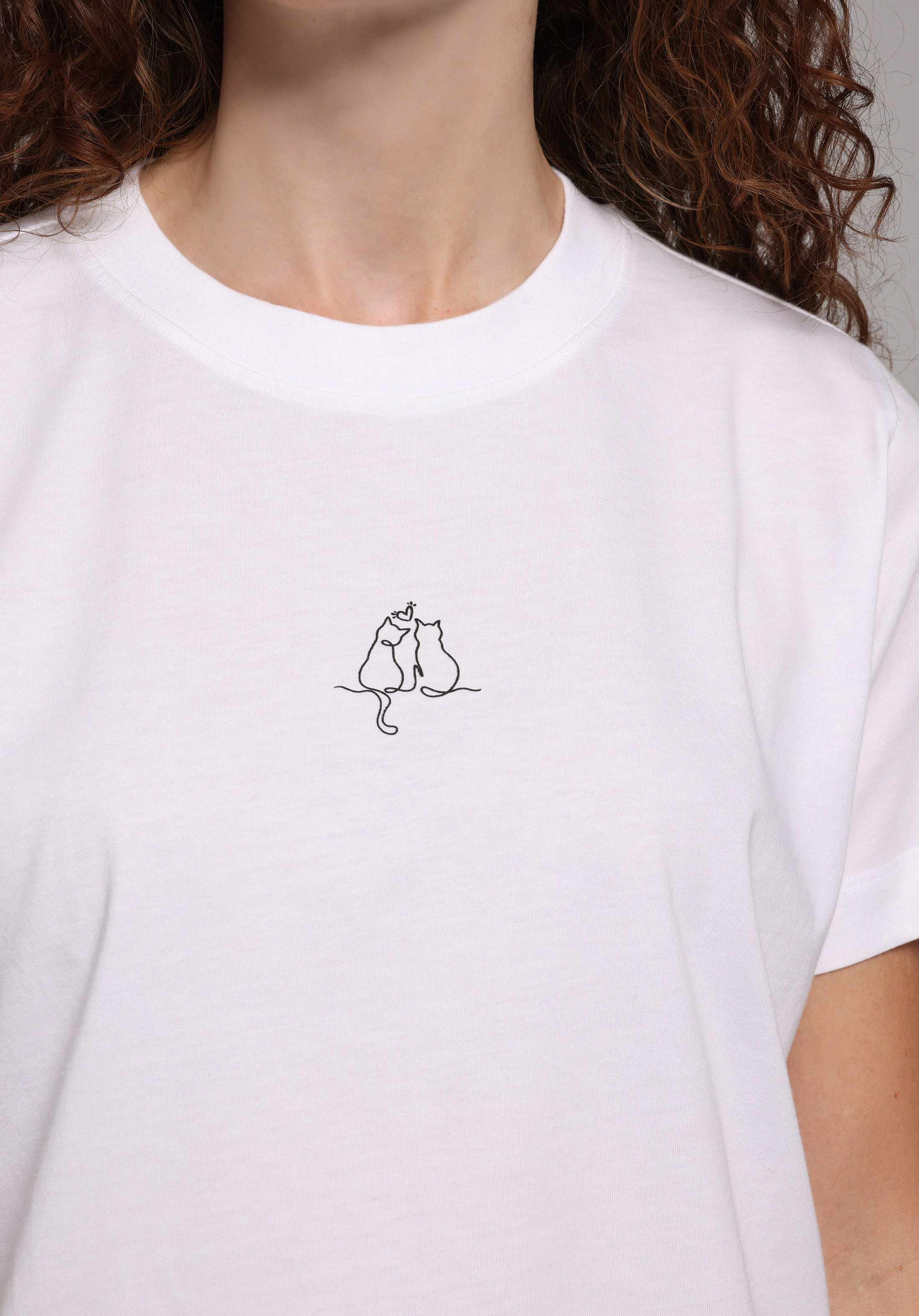 Boxy Fit Yuvarlak Yaka Baskılı Kadın Beyaz Kısa Kol Tişört