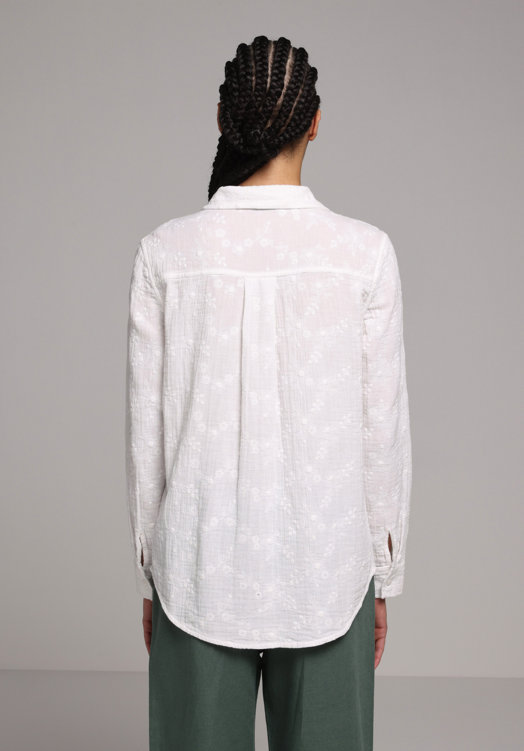 Regular Fit Shirt Neck Düz Kadın Beyaz Uzun Kol Gömlek