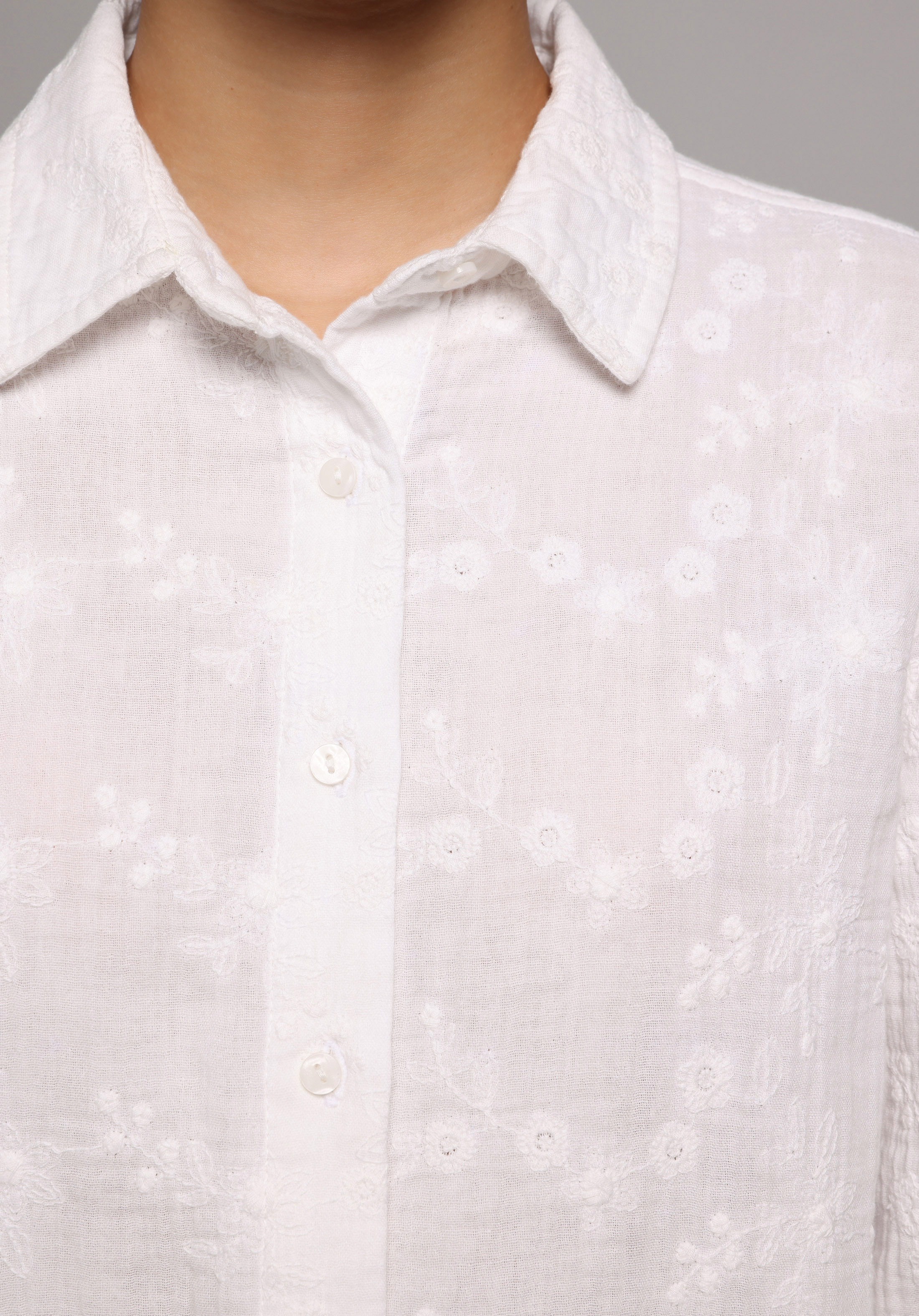 Regular Fit Shirt Neck Düz Kadın Beyaz Uzun Kol Gömlek