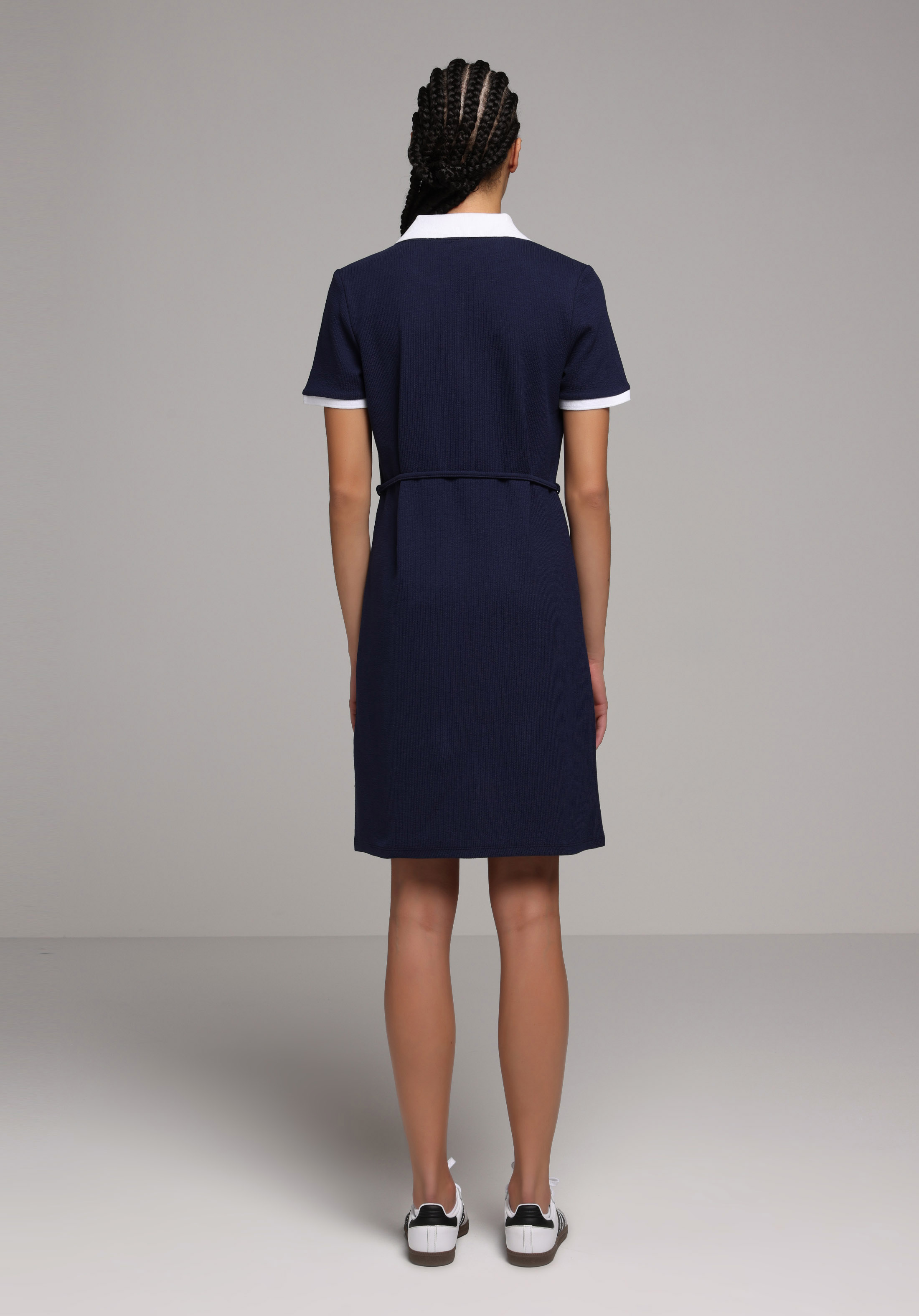 Regular Fit Düz Kadın Lacivert Kısa Kol Elbise
