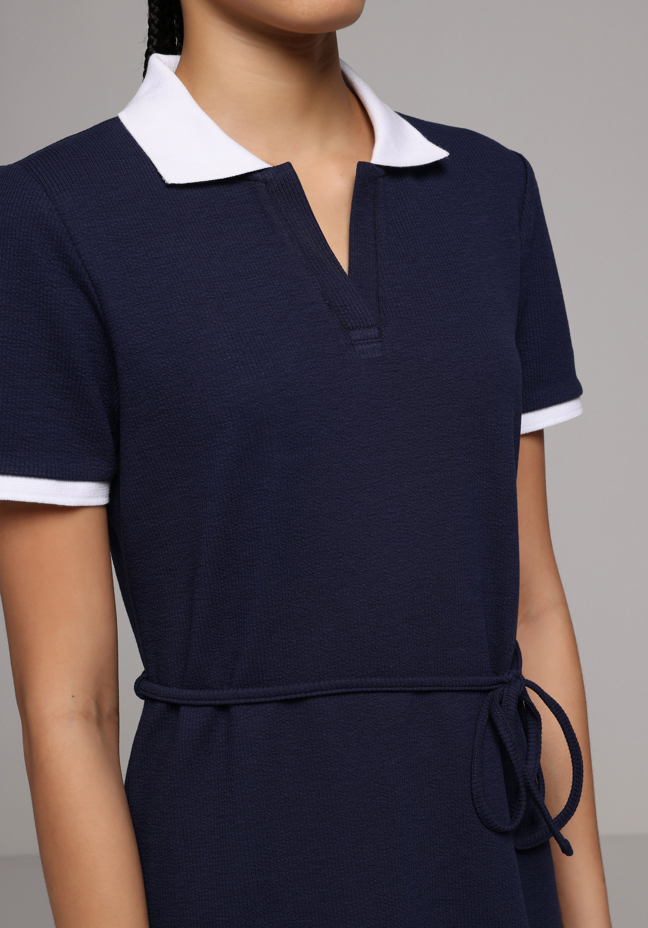 Regular Fit Düz Kadın Lacivert Kısa Kol Elbise