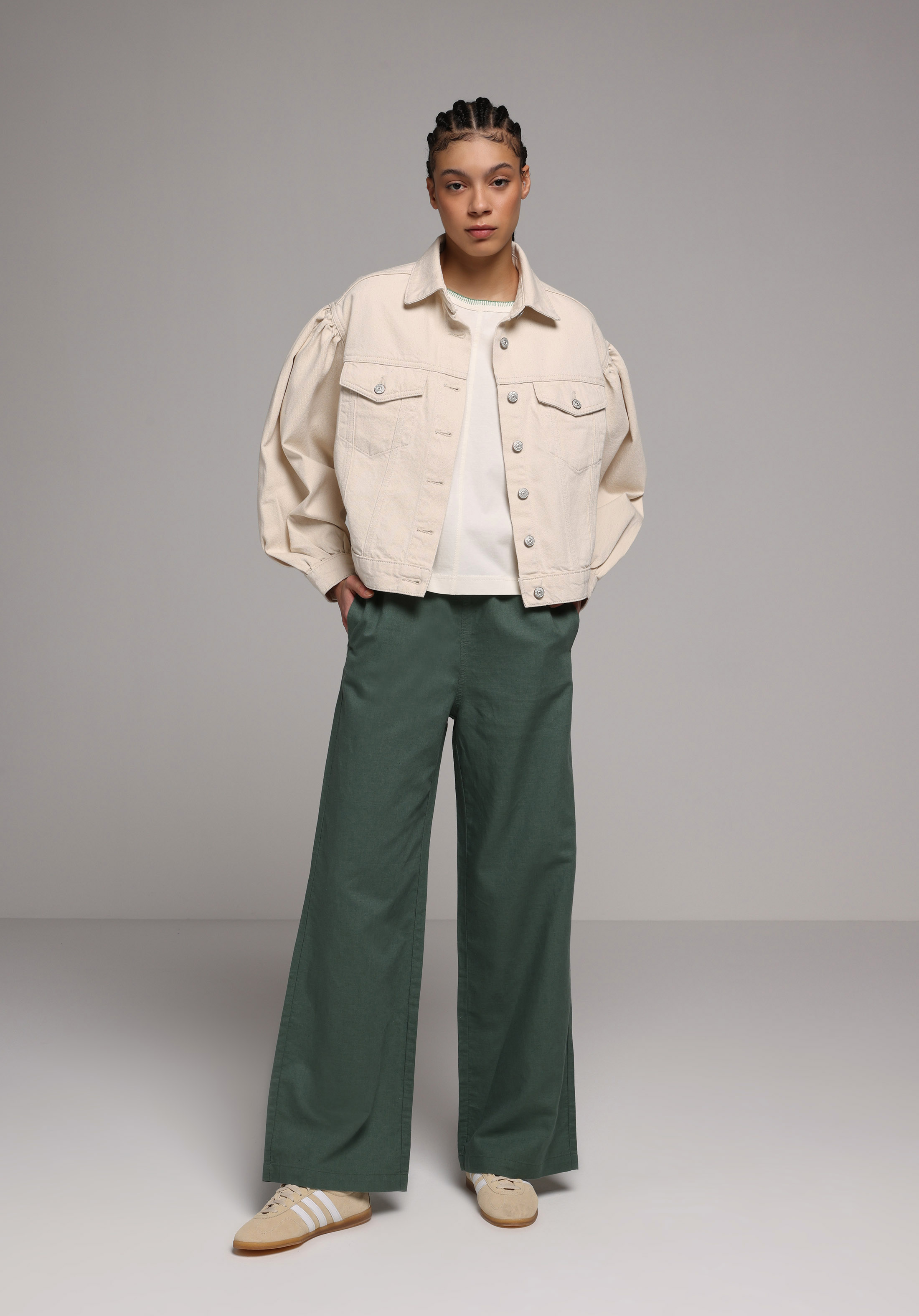 Regular Fit Yüksel Bel Geniş Paça Kadın Yeşil  Pantolon