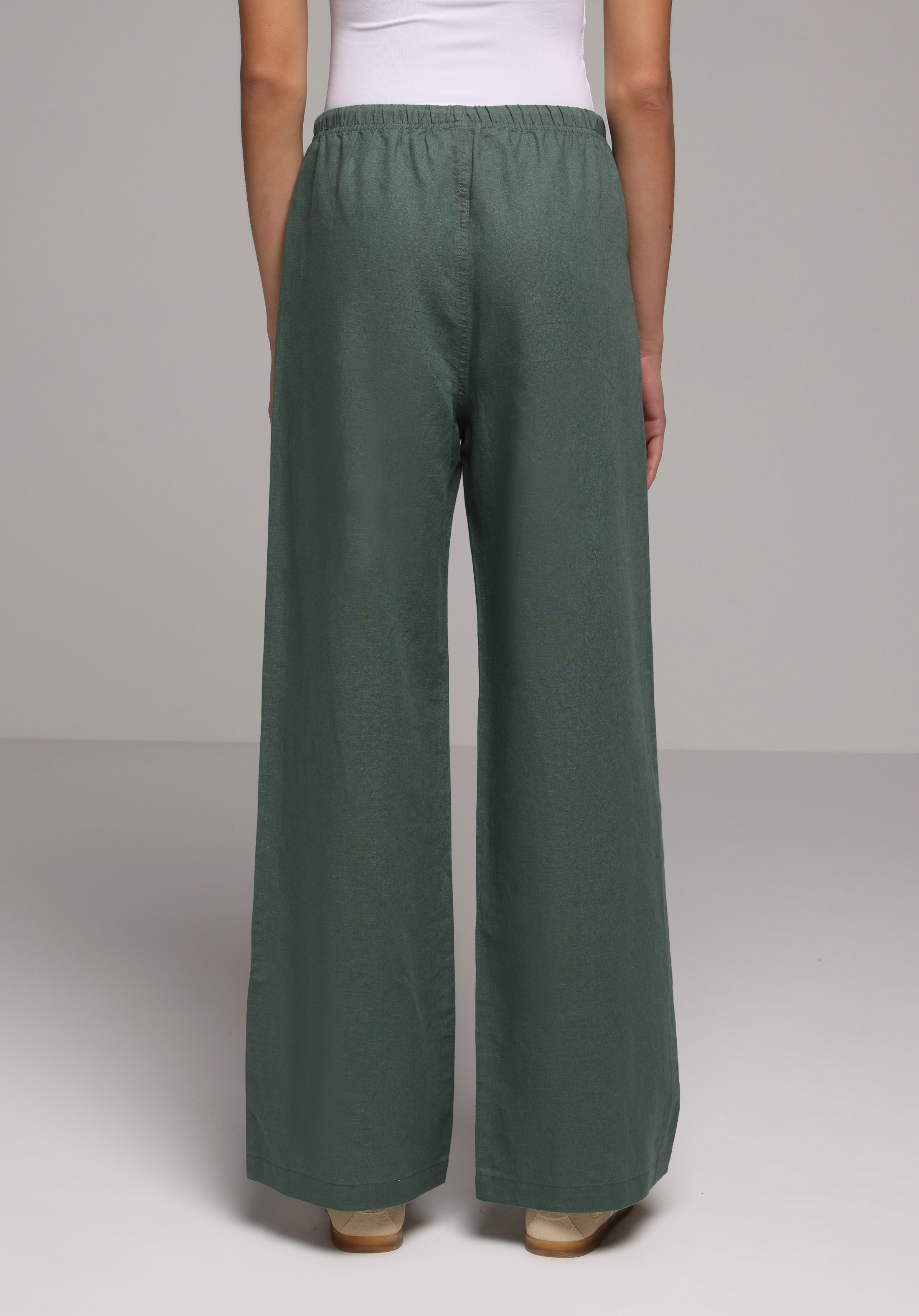 Regular Fit Yüksel Bel Geniş Paça Kadın Yeşil  Pantolon