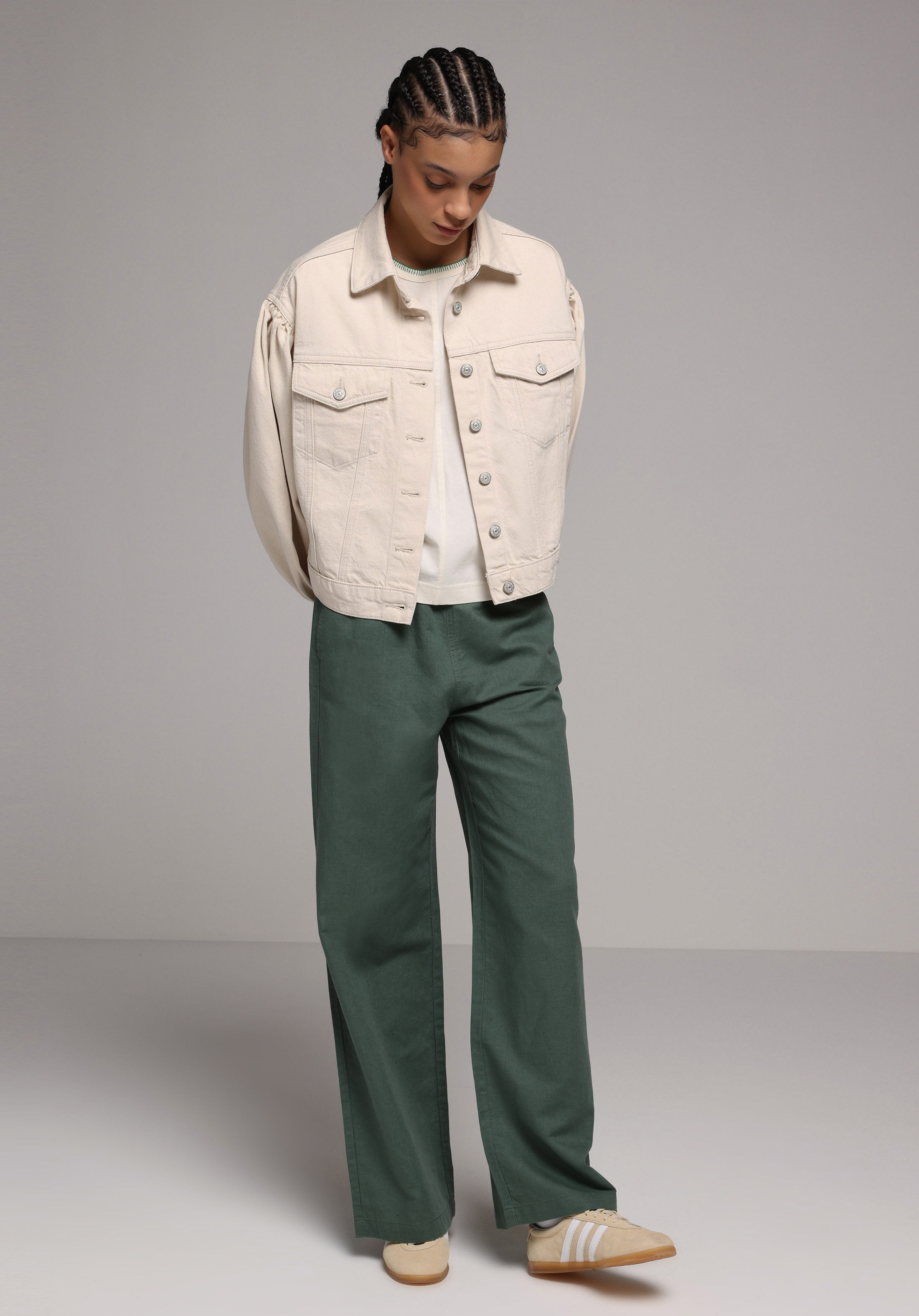 Regular Fit Yüksel Bel Geniş Paça Kadın Yeşil  Pantolon