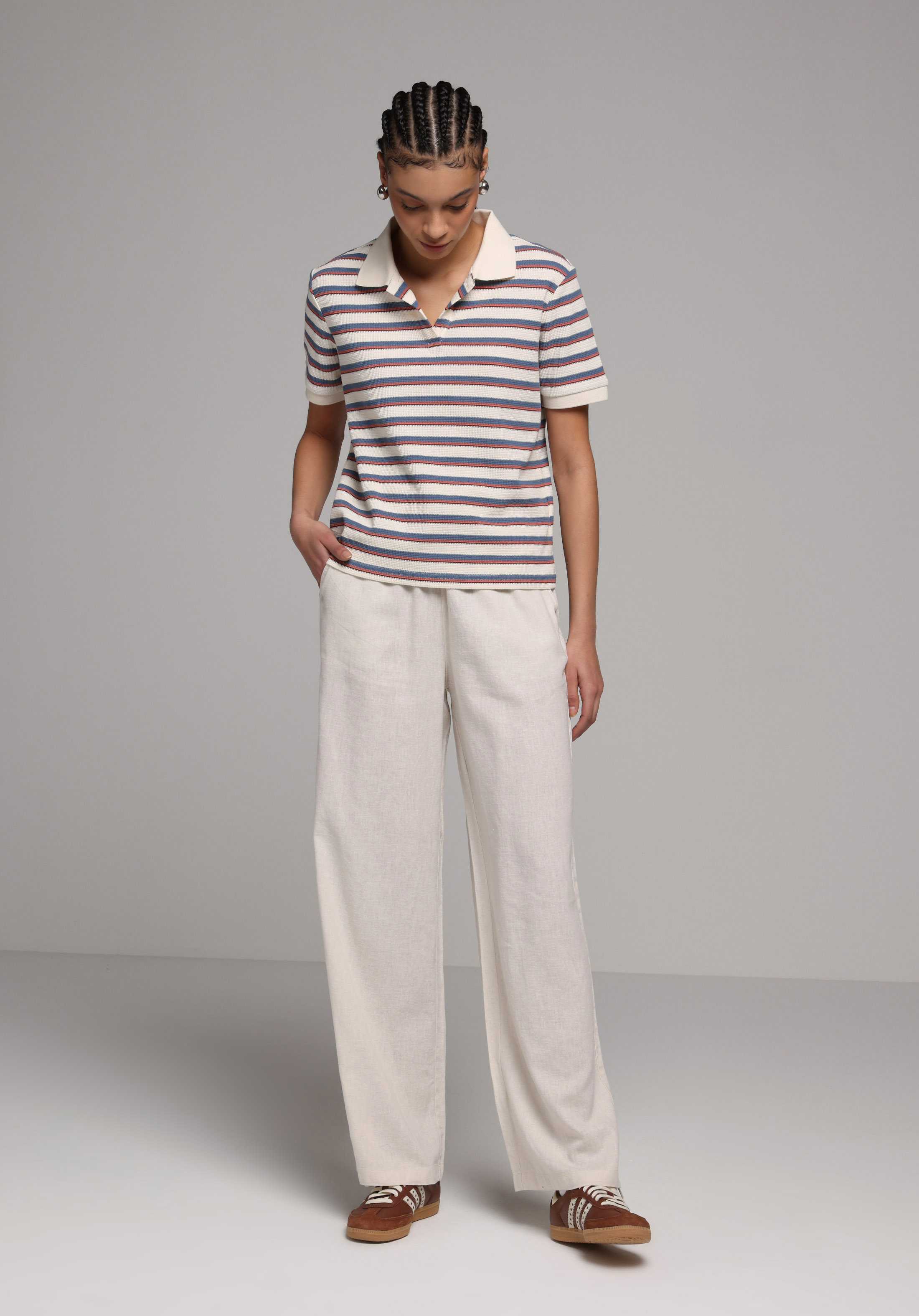 Regular Fit Yüksel Bel Geniş Paça Kadın Bej  Pantolon